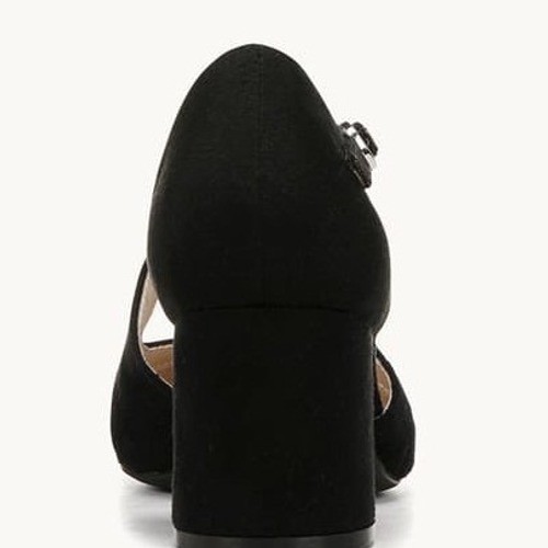 LifeStride Tracy Black Micro Strappy Pump Block Heel Almond Toe Shoes 8.5W wide