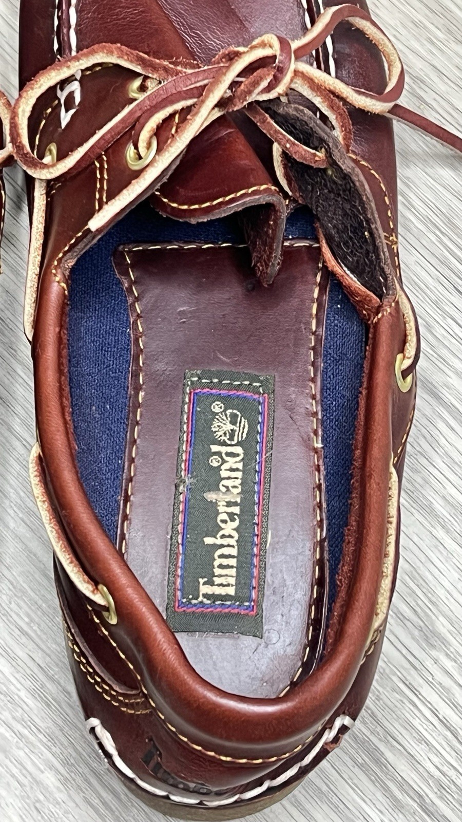 RARE Timberland Classic Boat Shoes Womens 6.5 M Dark Brown SCRIPT HEEL LOGO MINT