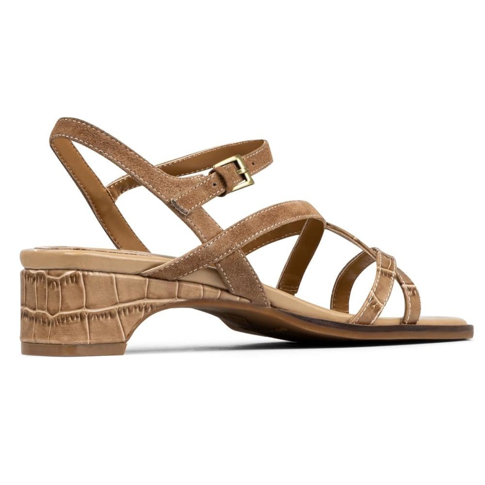 Donald Pliner Cecilia Strappy Sandals Size 9 Low Heel Tan Croc Suede Leather NEW