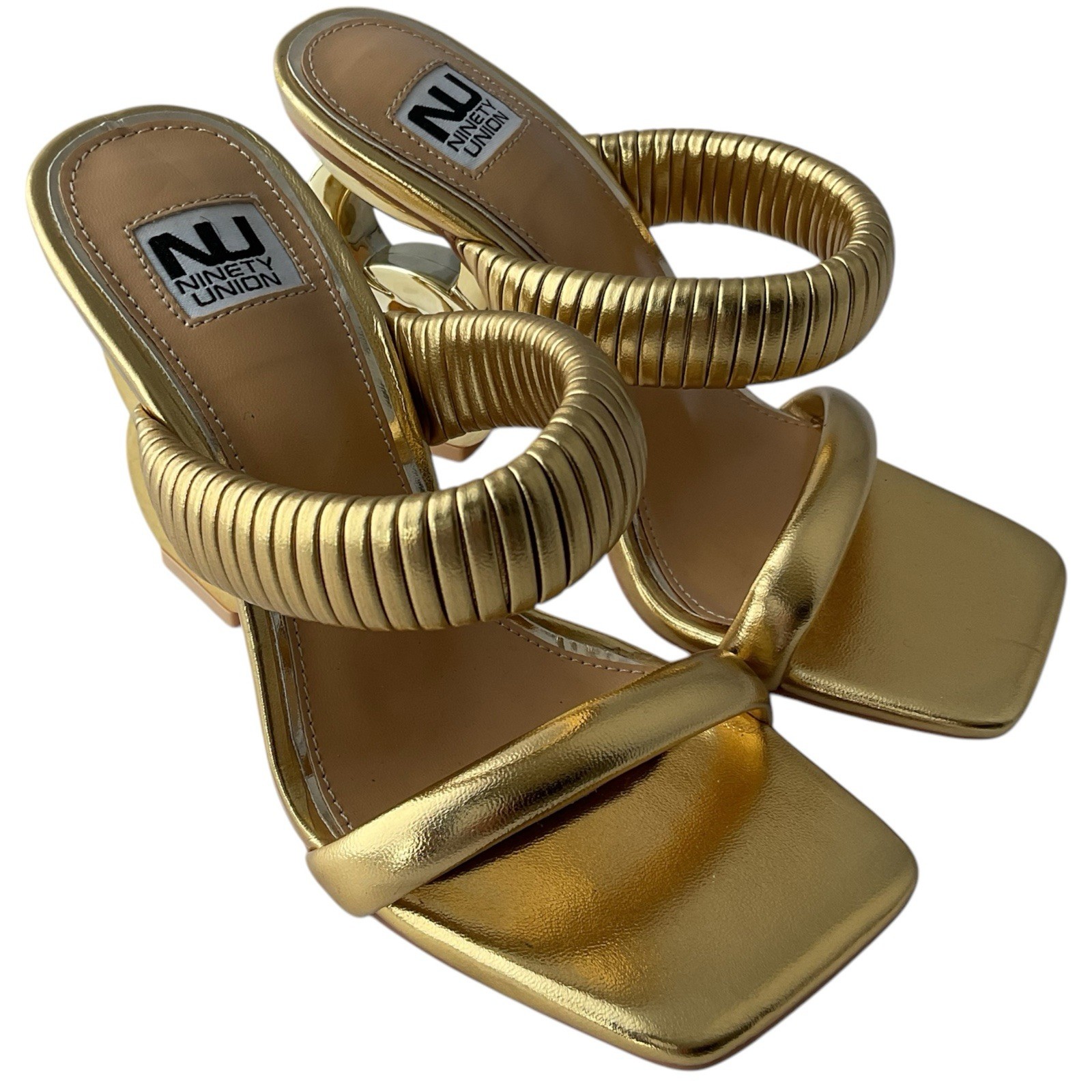 Ninety Union Women’s Gold Raddle Metallic Heel Sandals Shoes Size 4 -G4