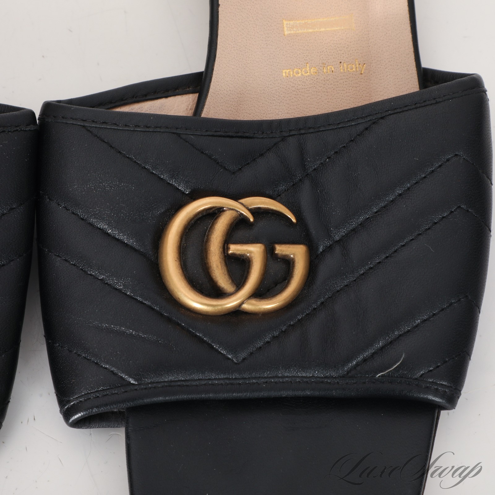 Gucci Made in Italy 646169 Double Decorated Marmont G Leather Flat Sandals 41