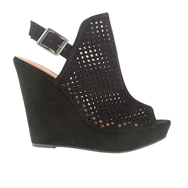 Chinese Laundry Z‑Iris Black Micro Suede Wedge Heels Size 7.5 Worn Once With Box