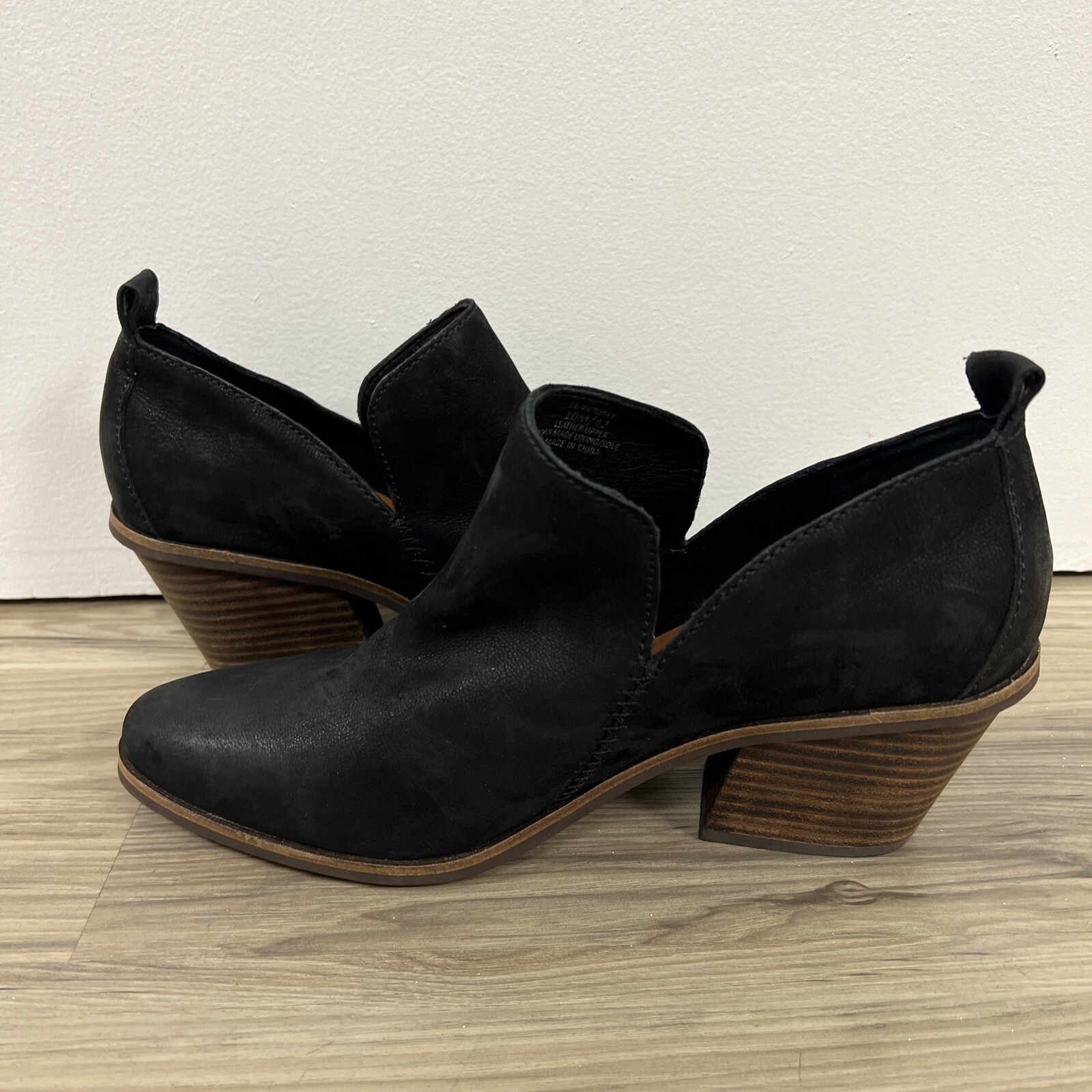 Lucky Brand Victorey Bootie Ankle Boot Leather Black Women’s Size 10 NWOB