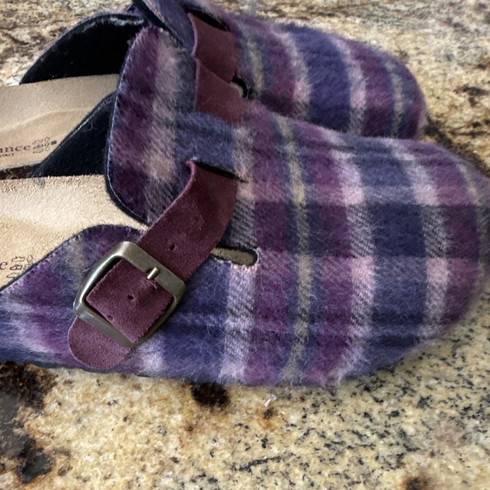 New Sundance Women’s Purple Plaid Felt Buckle Clog Slippers EU 41 US 10