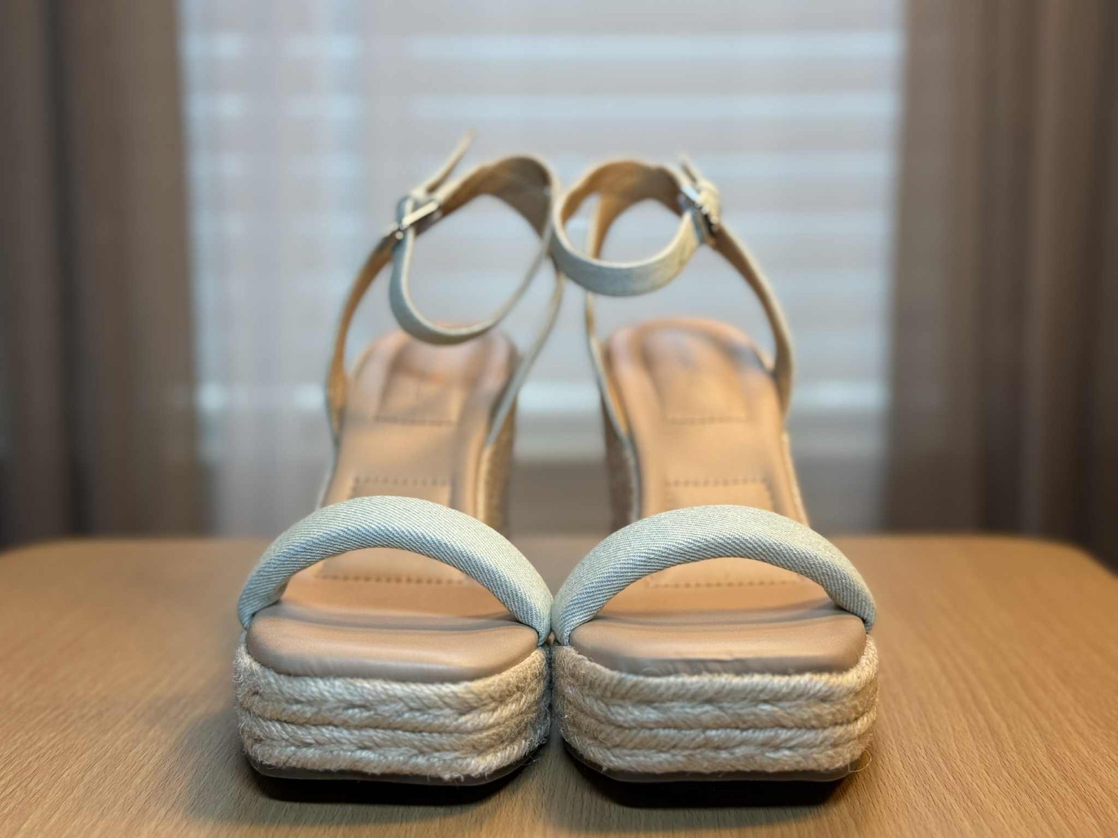 Women’s Padded Light Blue Denim Wedge Espadrille Platform Sandals 9 M