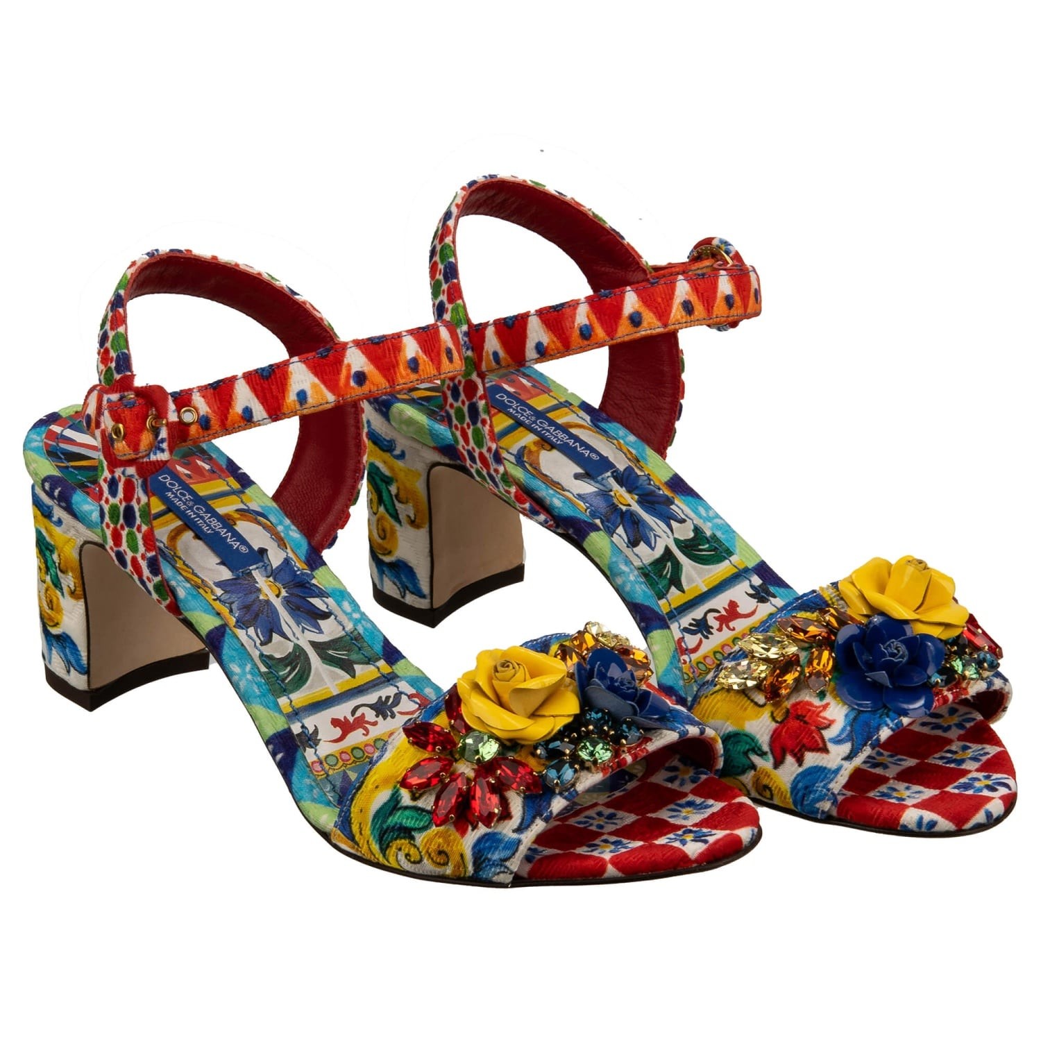 DOLCE & GABBANA Carretto Majolica Crystal Rose Pumps Sandals KEIRA Red 36 6
