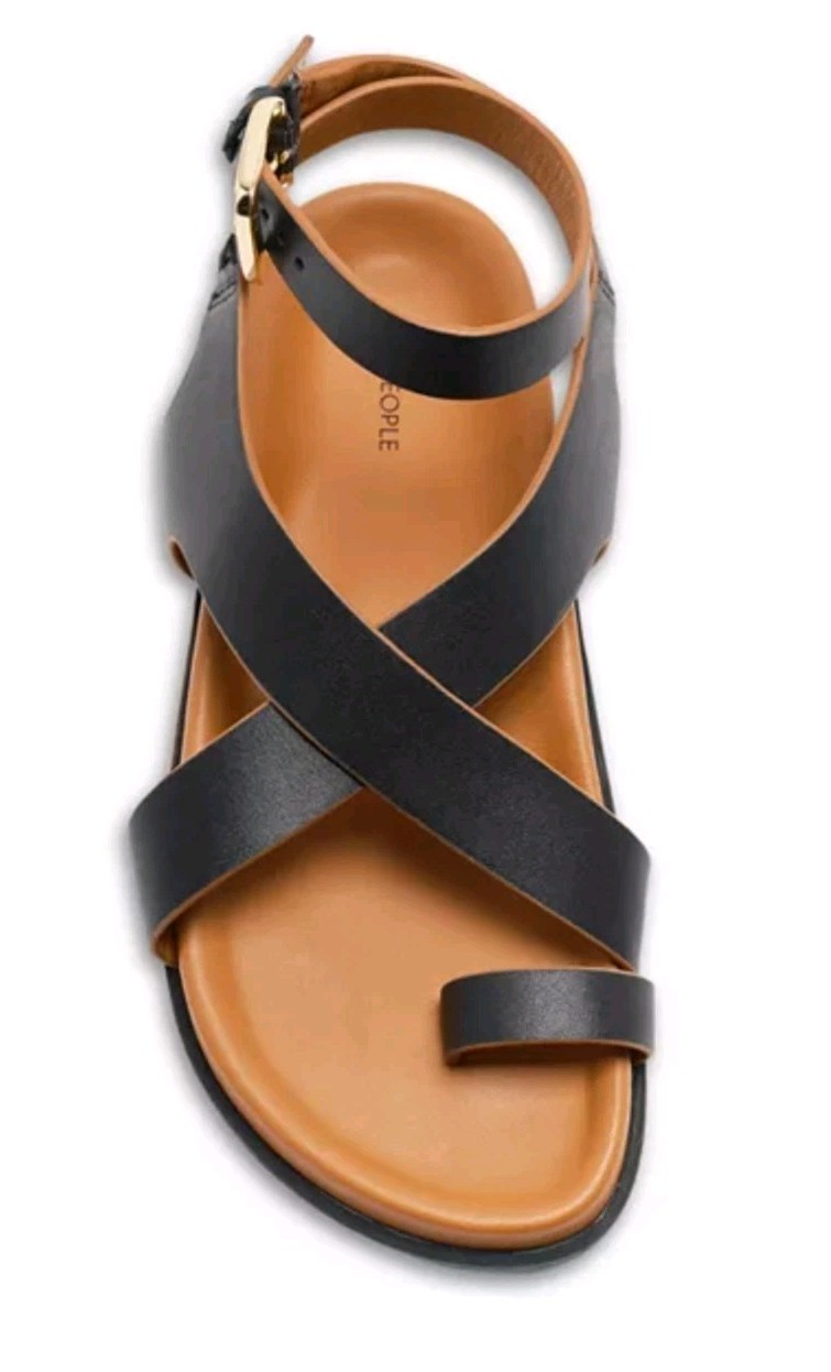 Free People Anya Crisscross Toe Ring Sandals – Black Leather Tan Women’s Size 8