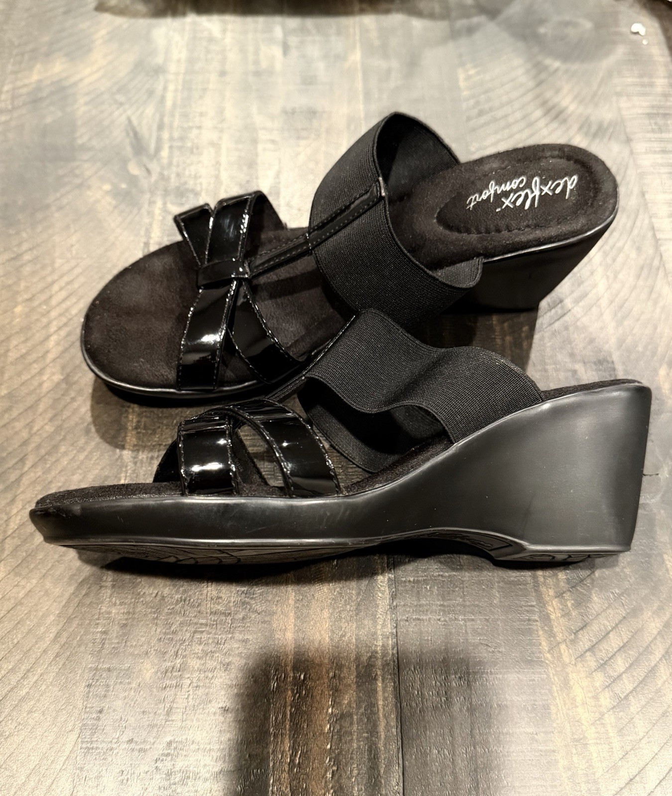 Dexflex Dexter Wedge Comfort Double Strap Black Sandals Size 6W Used/good Womens