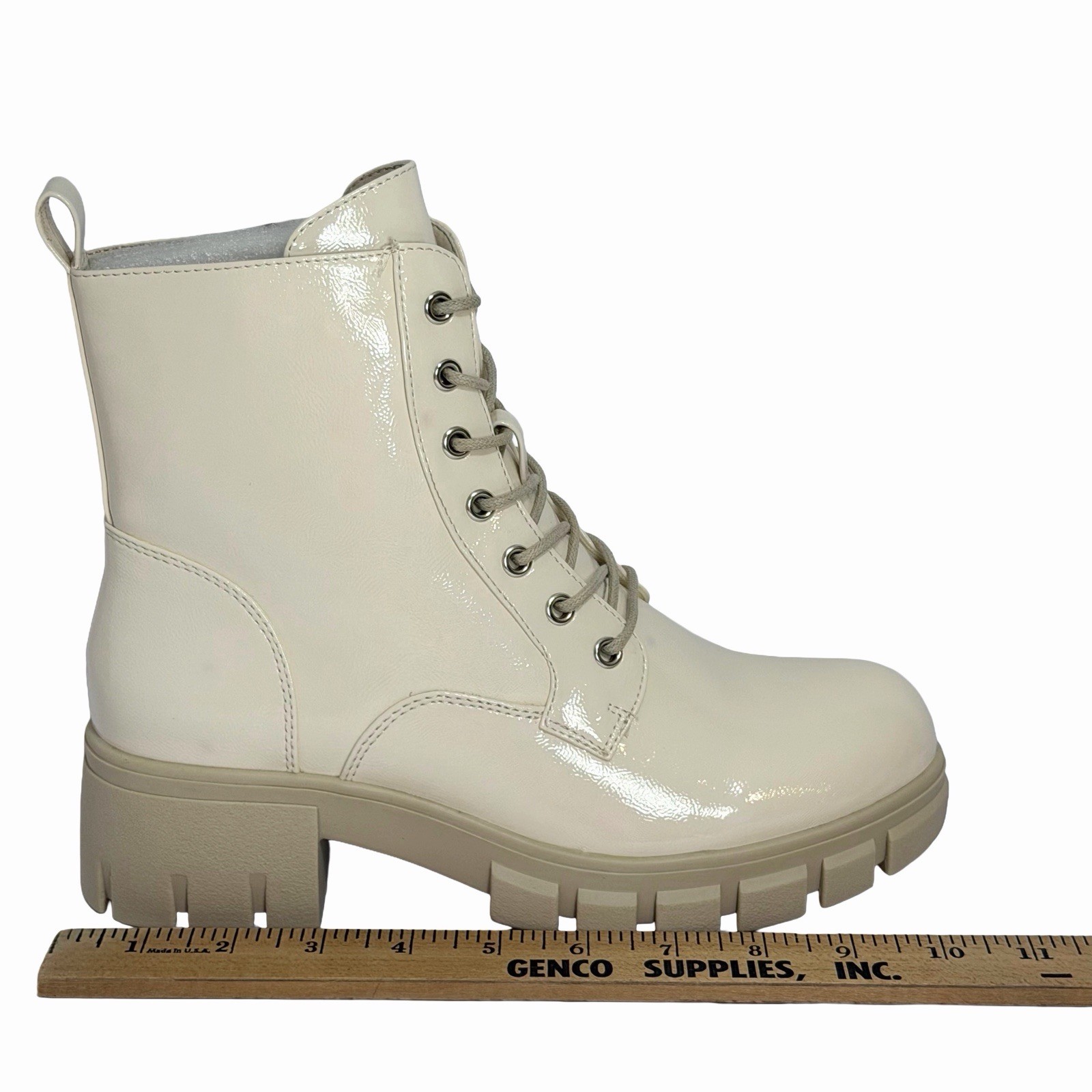 Hey Girl by Corkys Cray Combat Boots Women’s Size 9 Ivory Patent Lug Sole Zip