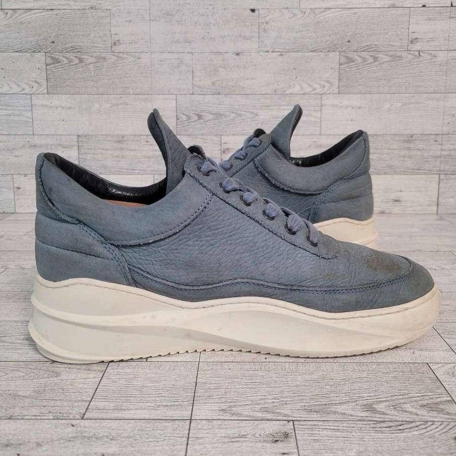 Women’s Filling Pieces Handmade Blue Leather Low Top Sneakers Shoes Size 40