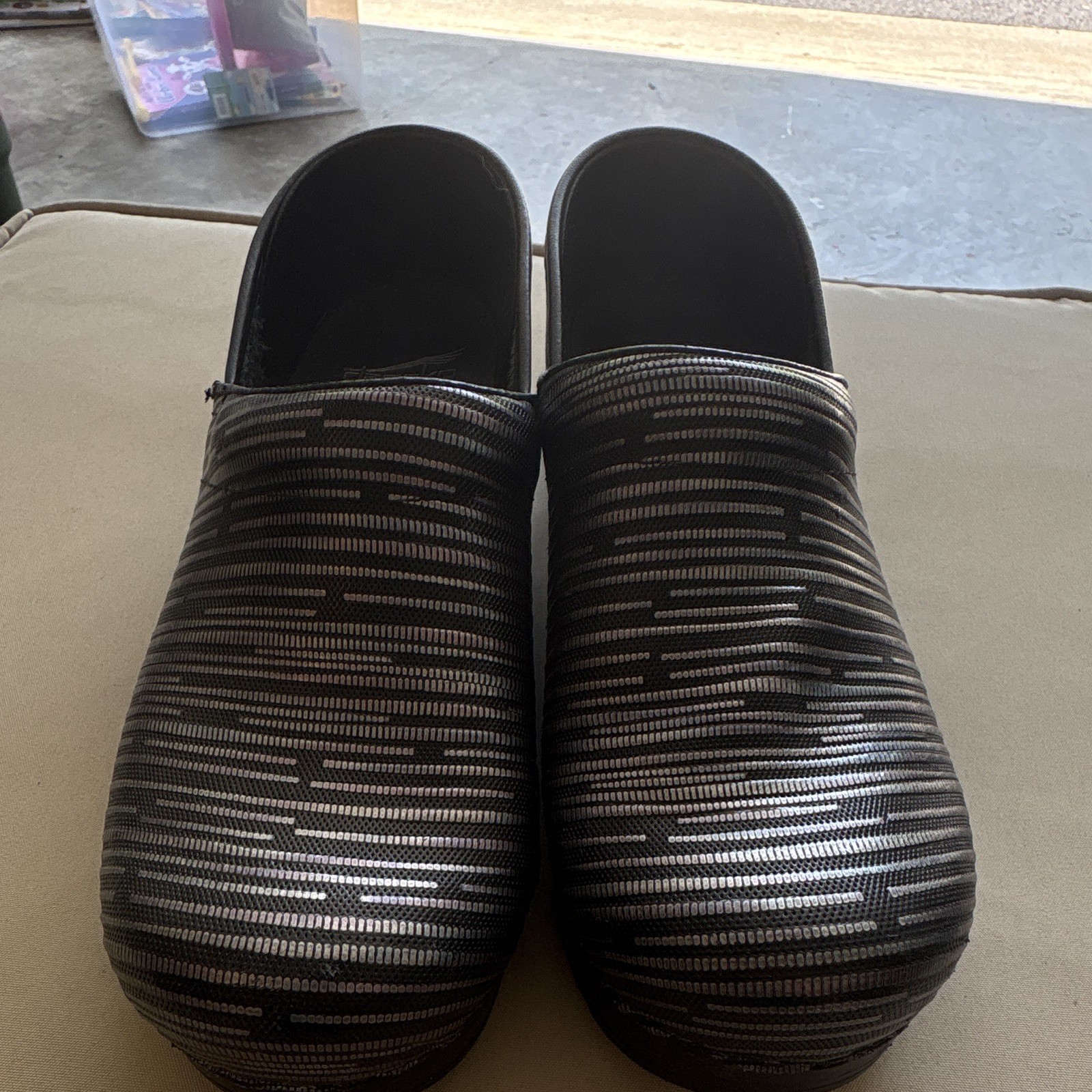 Dansko Professional Leather Striped Black/Gray Slip-On Clogs EU39 US8