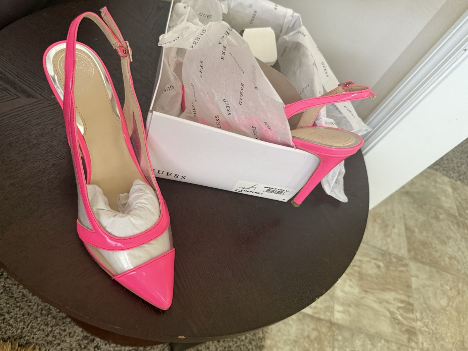 GUESS Hot Pink Leather Slingback Ankle Strap Pointed Toe Stiletto Heels 9M