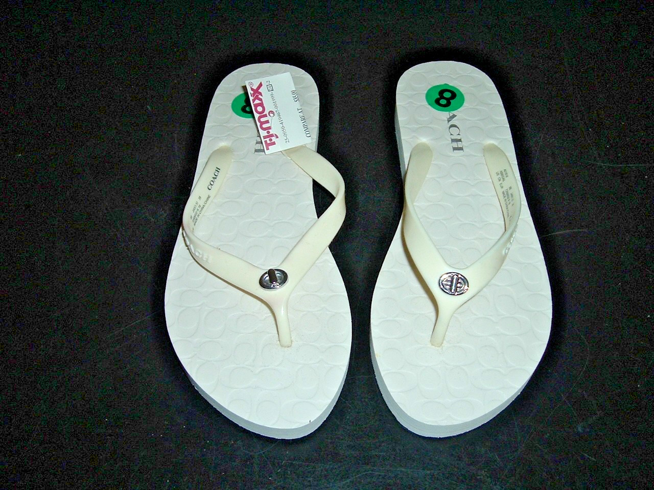 New Coach Abbigail Turnlock Logo Thong Flip Flops Sandals White Size 8