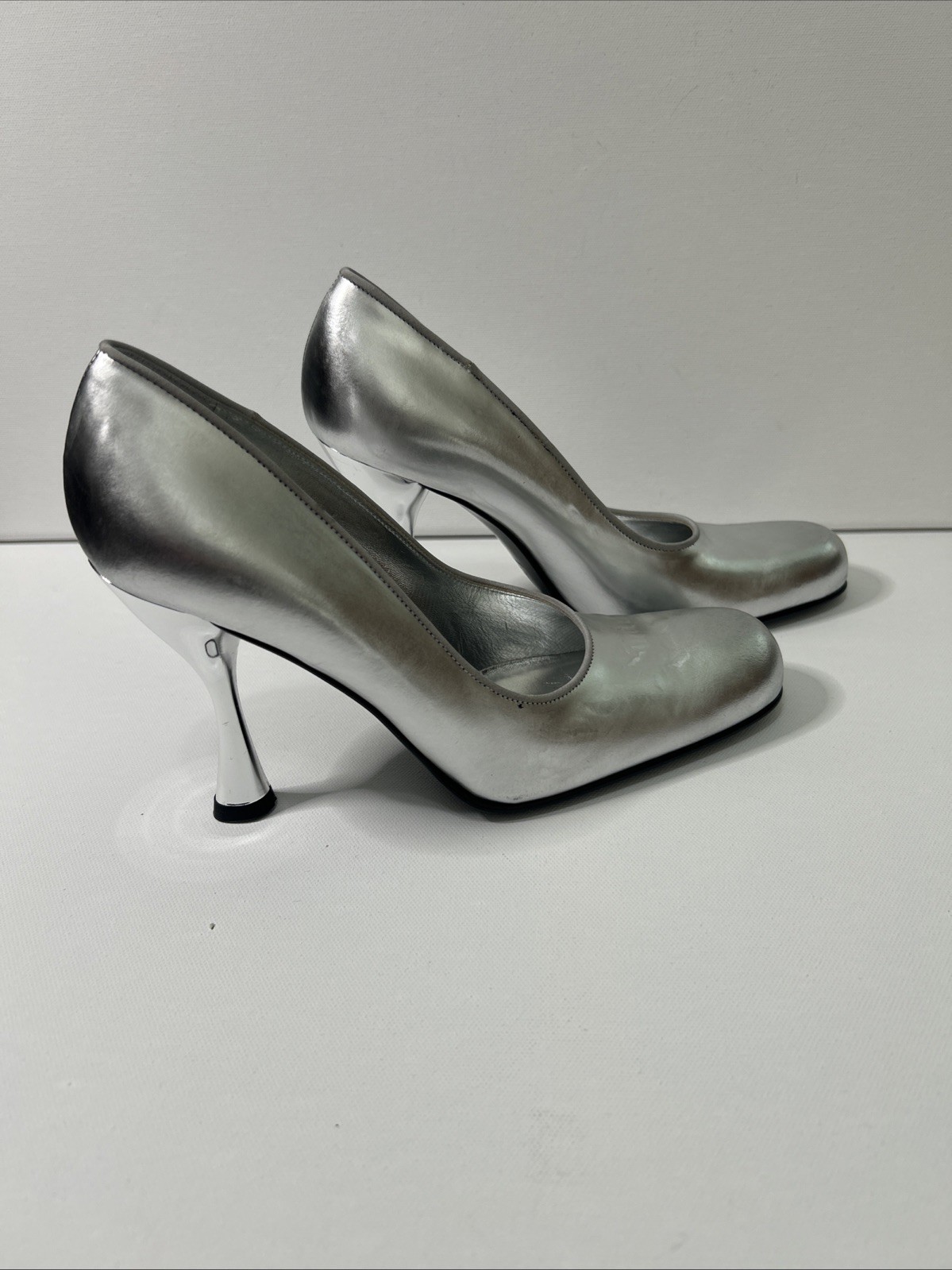 Dolce & Gabbana Silver Spool Heels 36.5 Specchio Argento with Box and Dust Bag