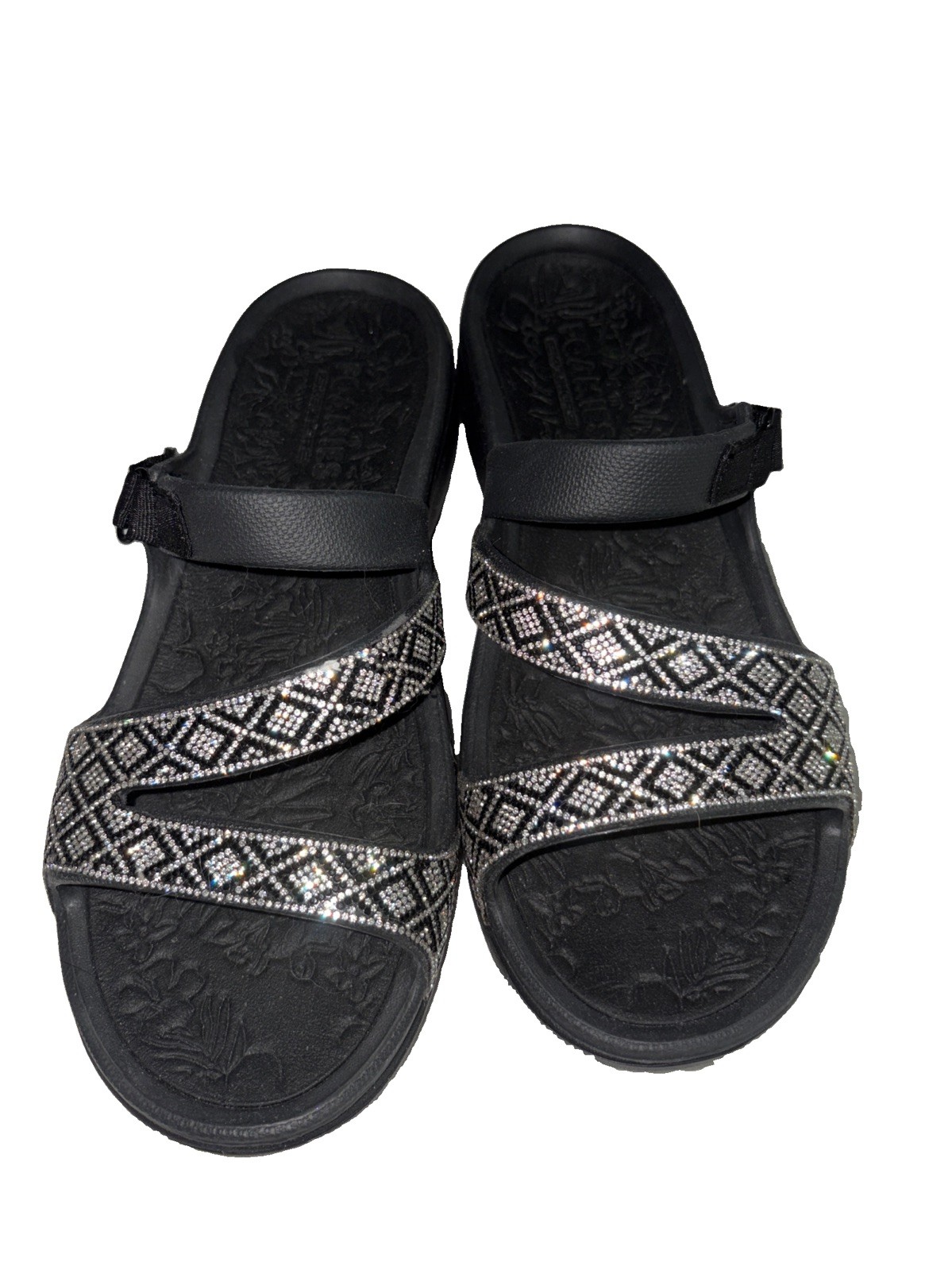 Skechers Foamies Arch Fit Ascend Showstopper Sandals Rhinestone Straps Women’s 9