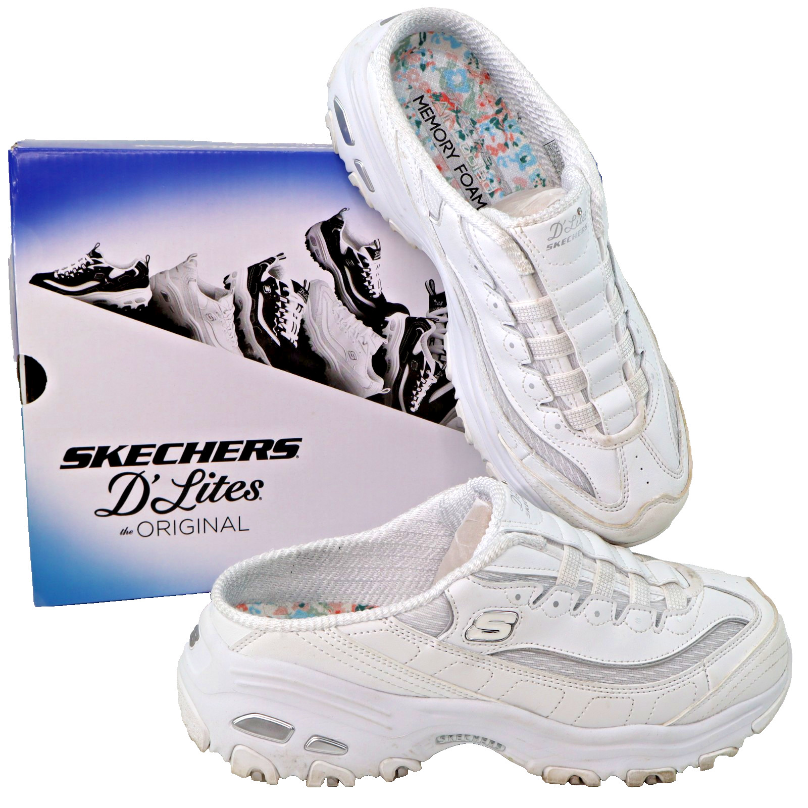 Skechers D’Lites Womens 8.5 Nostalgic Breeze Open Back Mule Sneaker shoe white