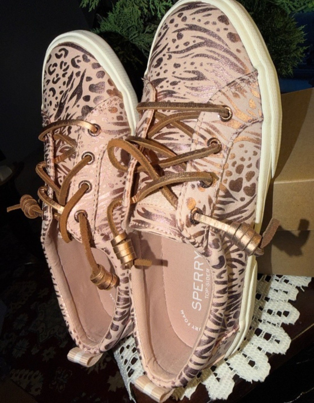 Sperry Pier Wave LT Memory Foam Sneakers Metallic Animal Rose.
