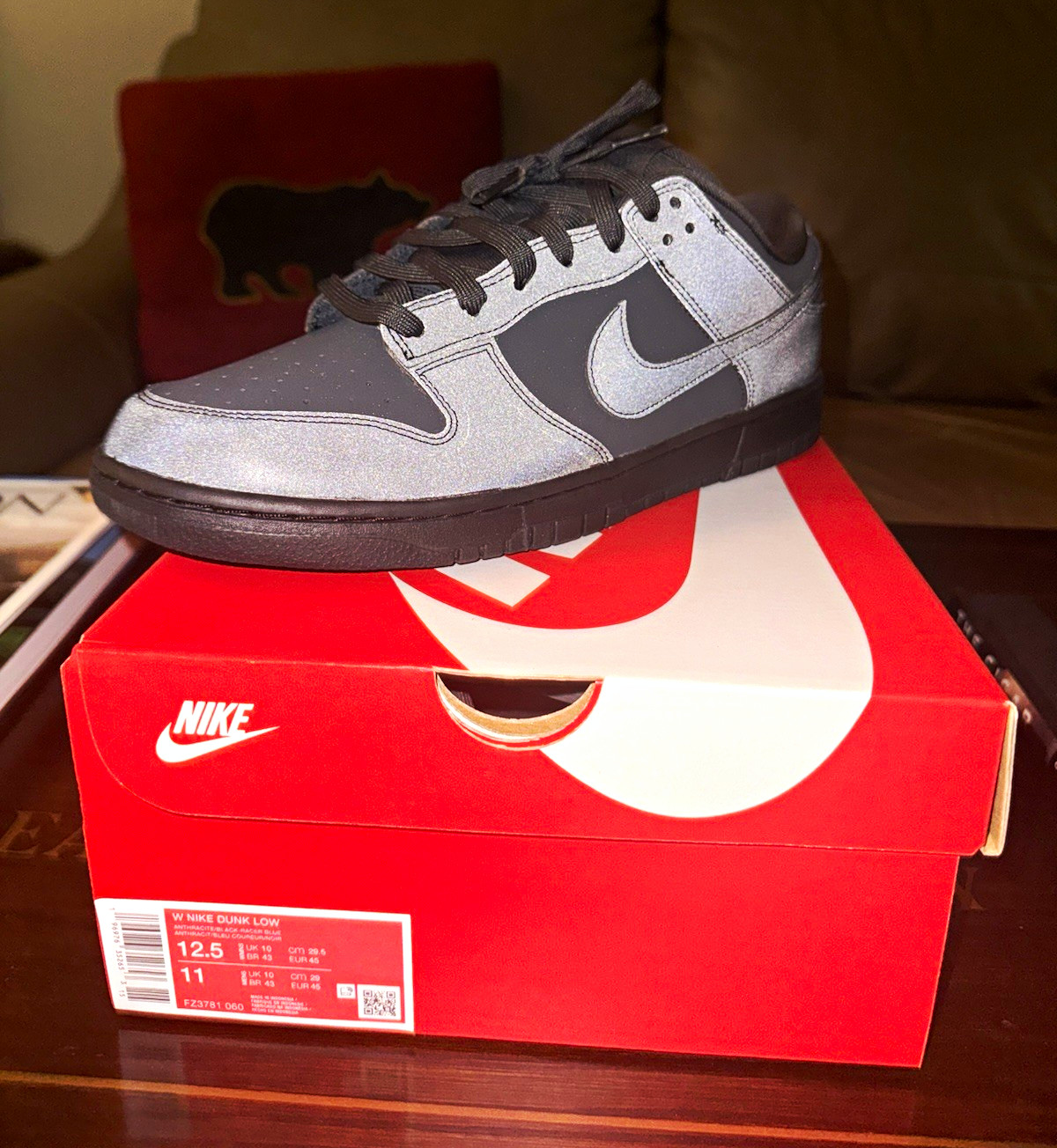 New Nike Dunk Low Cyber Reflective Anthracite/Black/Gray FZ3781-060 12.5W/11M