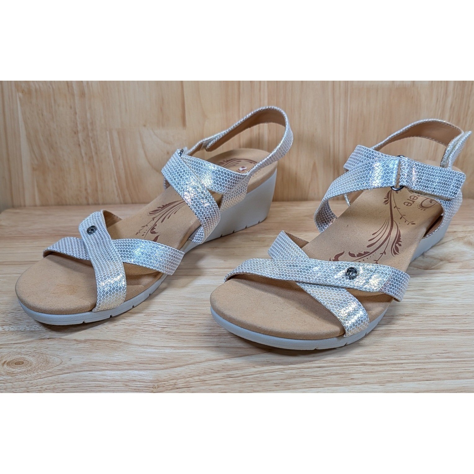 Revere Casablanca Metallic Interest Silver Wedge Sandals Womens 9M Orthotic