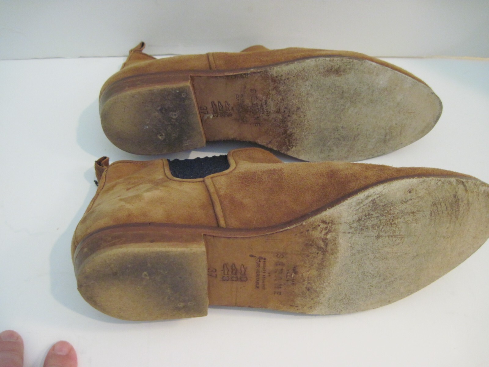 Sezane Low Ankle Brown Booties in Smooth Camel Suede Pull On Size 37