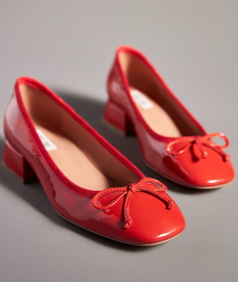 Anthropologie Bibi Lou Heeled Ballet Pumps Red Patent Leather 37/6-6.5 NEW