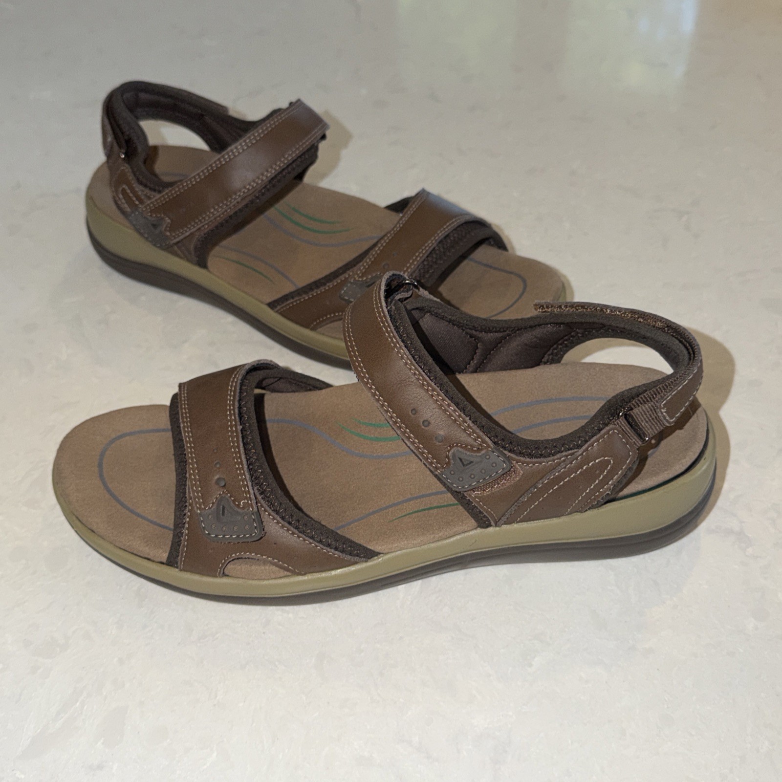 Orthofeet 962 Brown Leather Orthopedic Adjustable Strappy Sandals Womens 10.5B