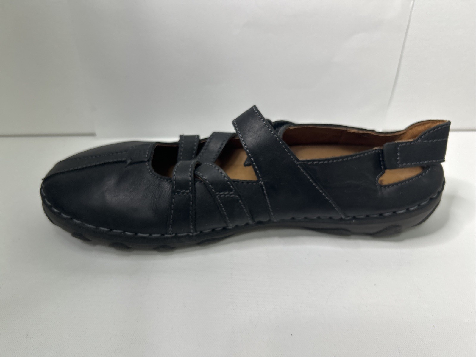 New Josef Seibel Black Leather Shoes 11 Hook & Loop Strap