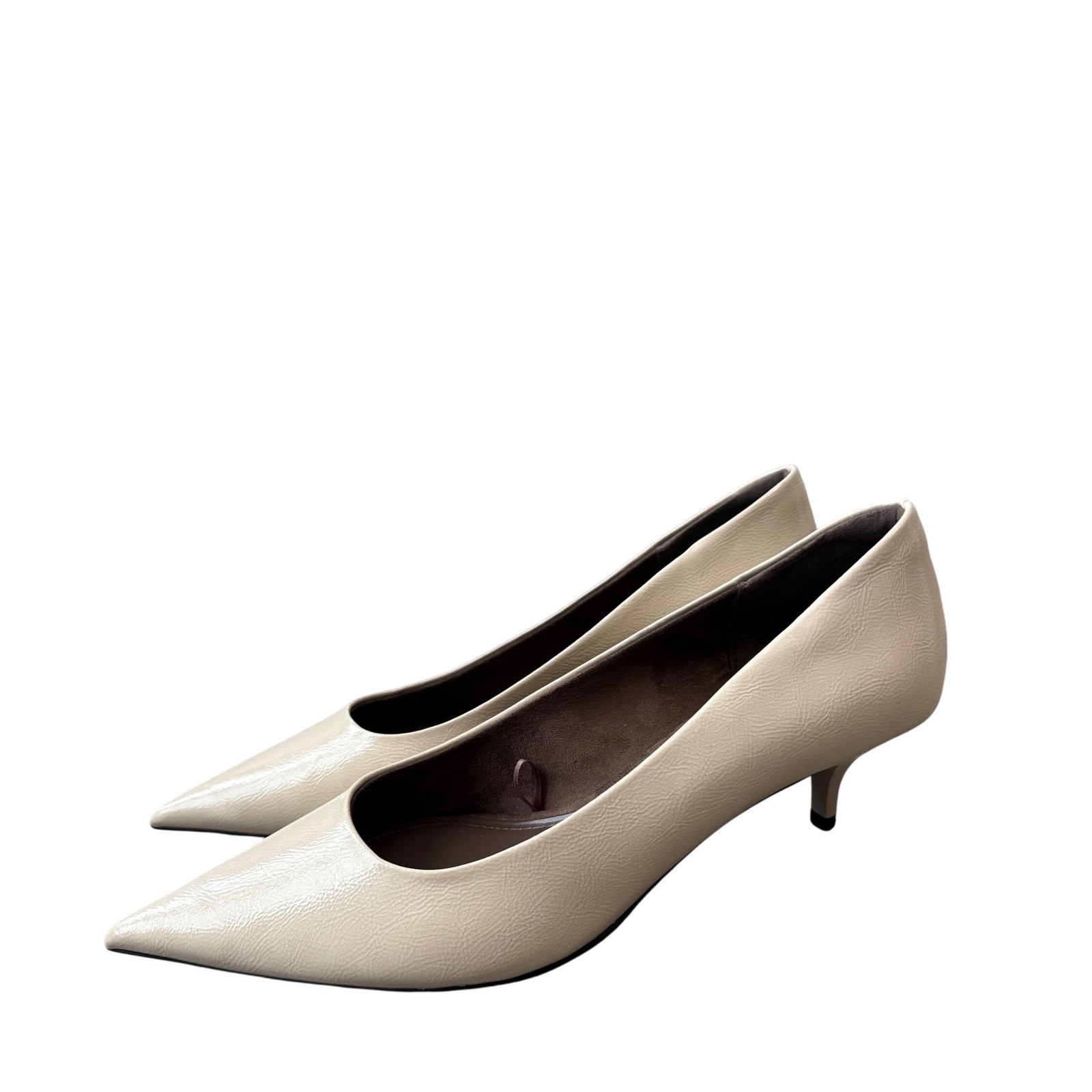 Zara Beige Pointed Toe Kitten Heel Pumps EU 39 US 8.5 Nude Cream