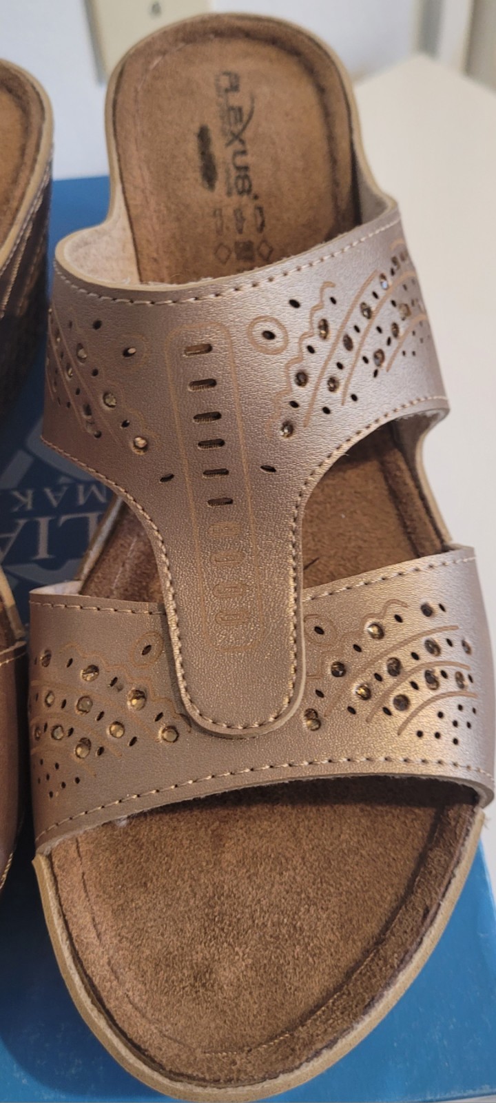 Flexus by Spring Step Metallic Bronze Comfort Wedge Slides – Size (US 10)