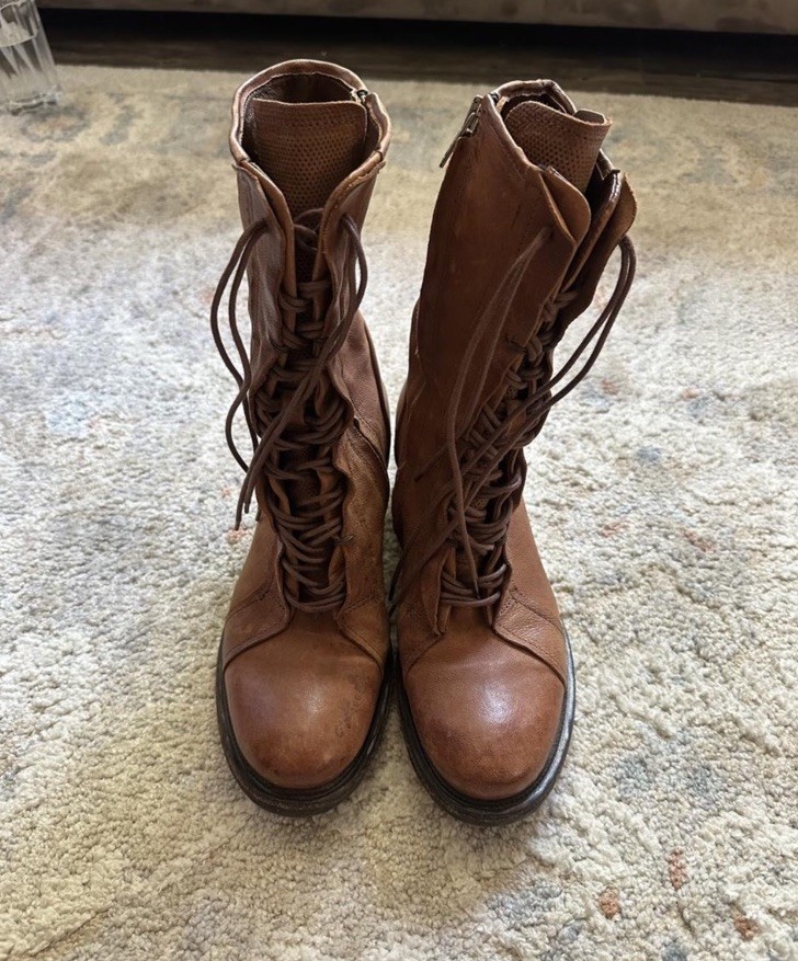 A.S. 98 Women’s Brown Leather Mid-Calf Combat Boots Lace-Up Zipper US 7