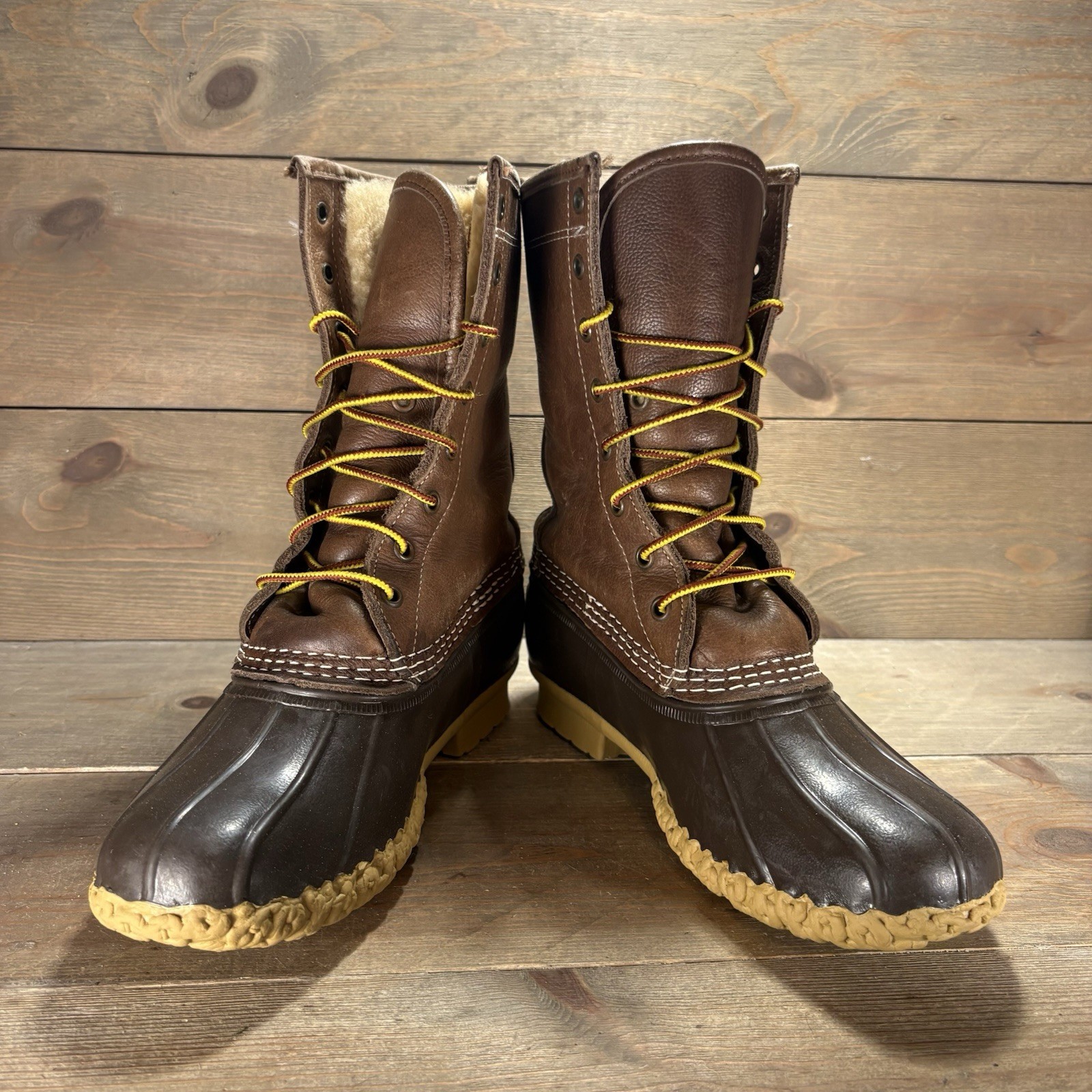 Ll bean duck boots womens size 8 shoes brown shearling lined waterproof hunting