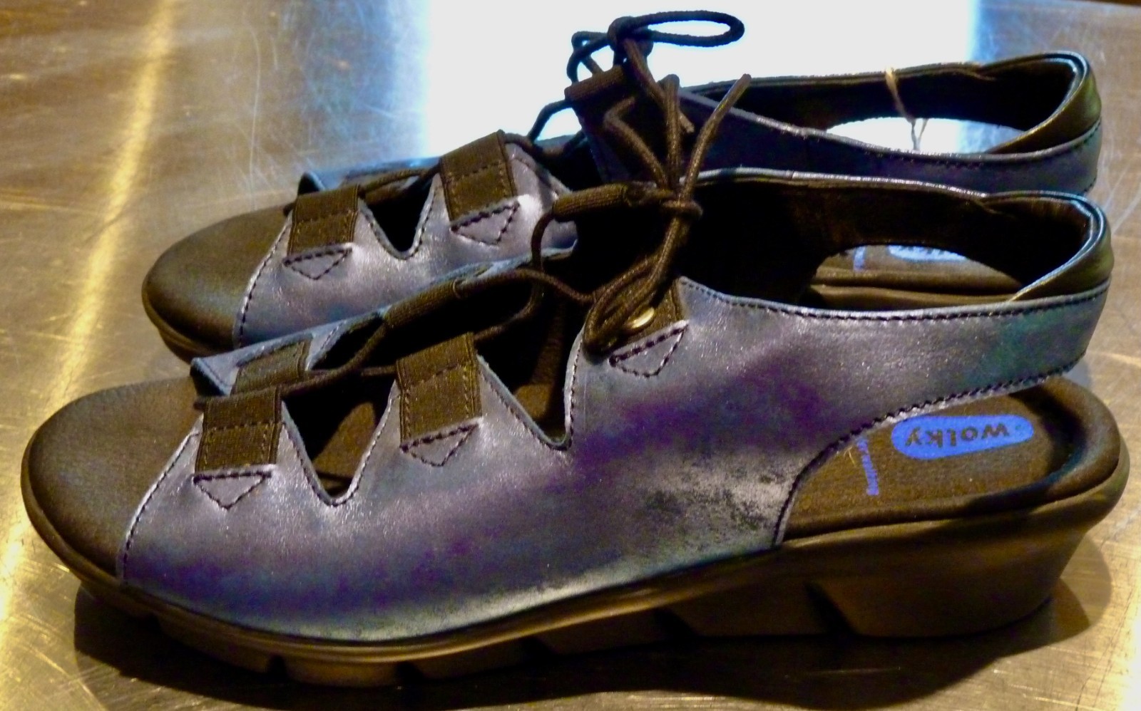 WOLKY Blue Metallic Arena Wedge Sandal EUR 41 US 10.5 $175 NWT!