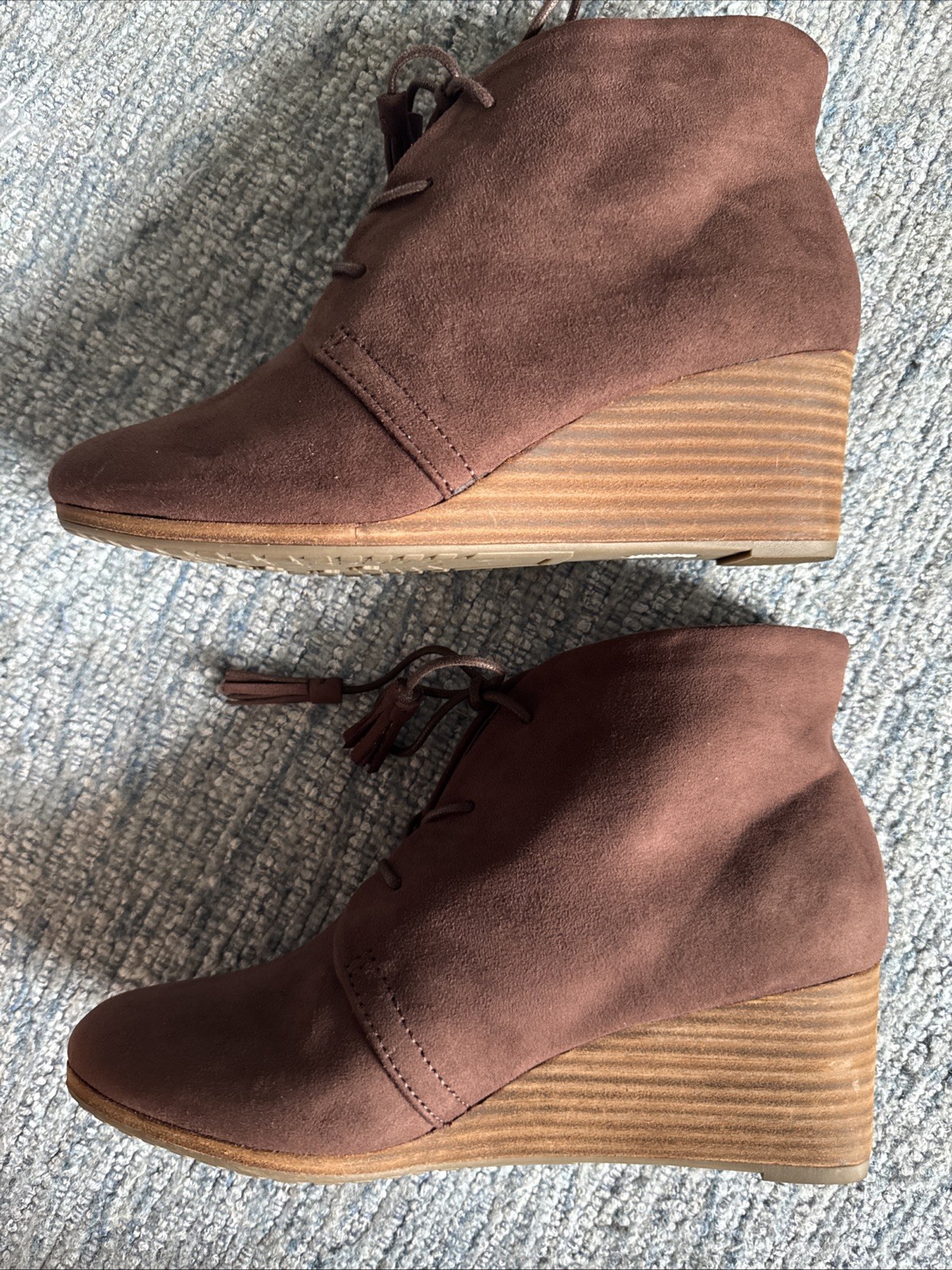Dr Scholls Wedge Booties Womens 7.5 M Dakota Ankle Wedge Boots Brown Faux Suede