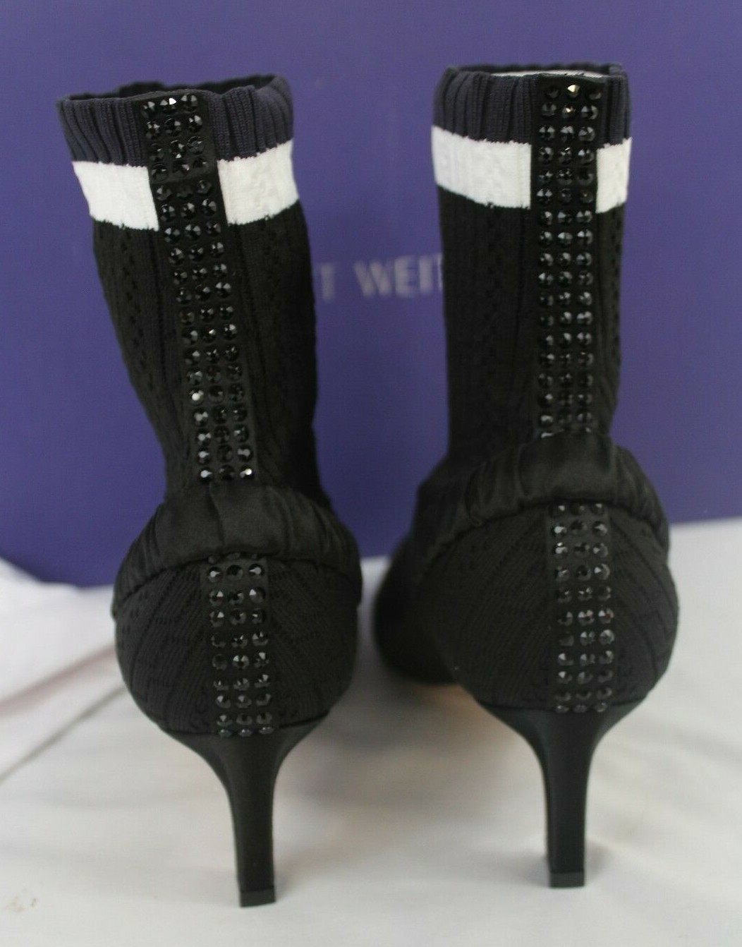 Stuart Weitzman Black Bling Rhinestone Silk Satin Sock Pump Bootie Women’s 37/ 7