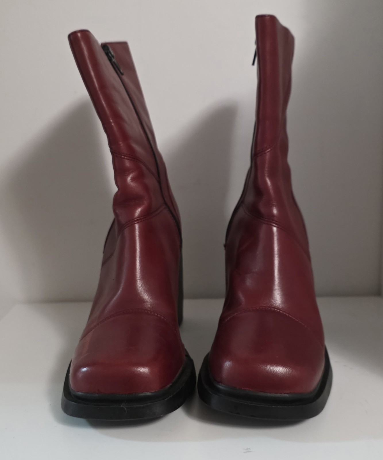 Prima Royale Deacon Short Zip Boots Leather Red Block Heel Size 7 Retro