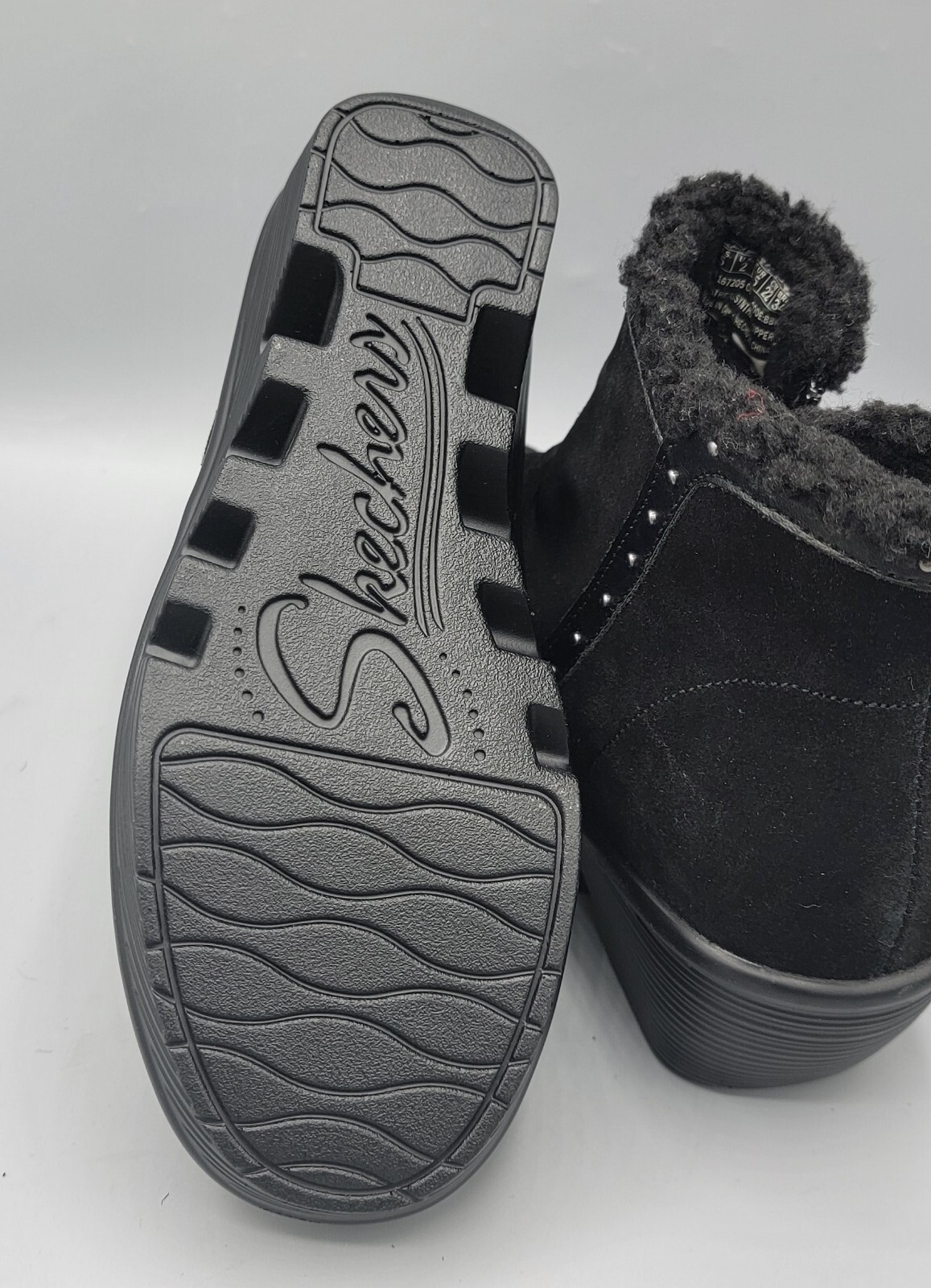 SKECHERS Jumper Studded Zipper Close Sherpa Trim Booties Boots Winter Black 5