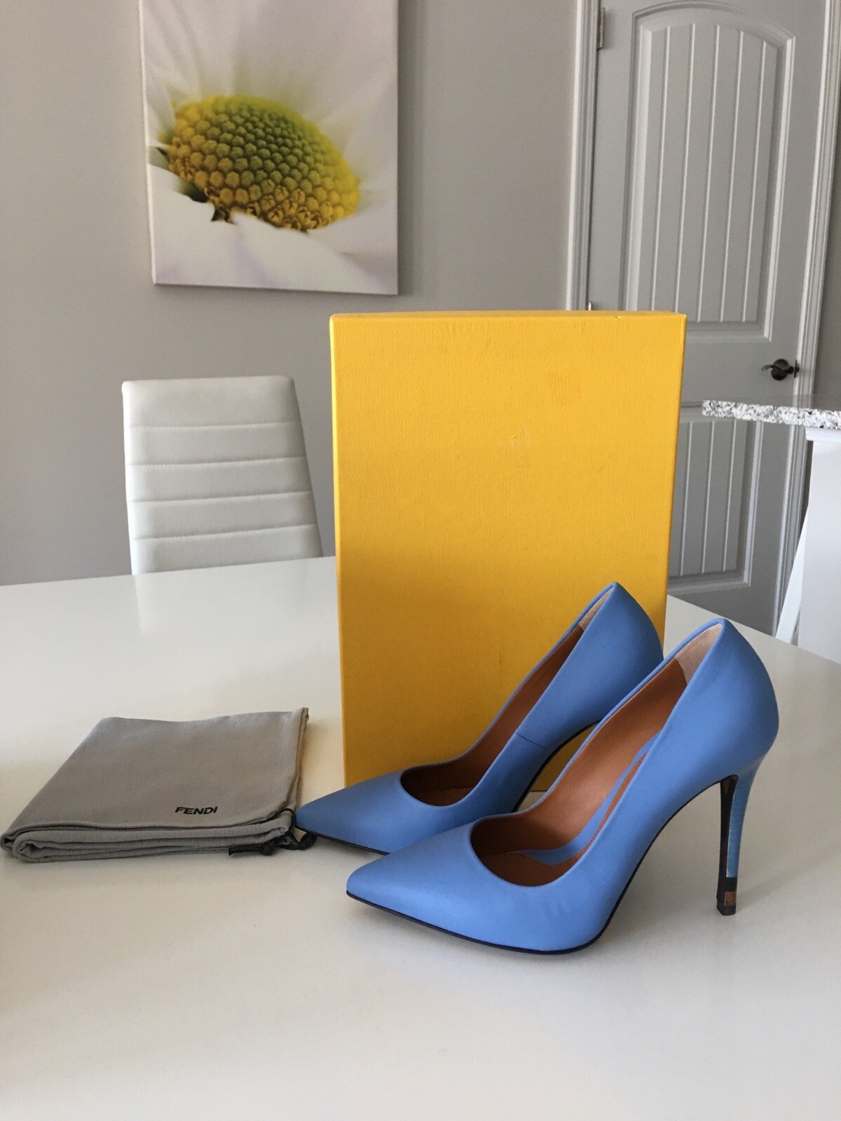 NWT FENDI POINTED TOE BLUE LEATHER PUMP HEELS SHOES SIZE IT 36 US 6
