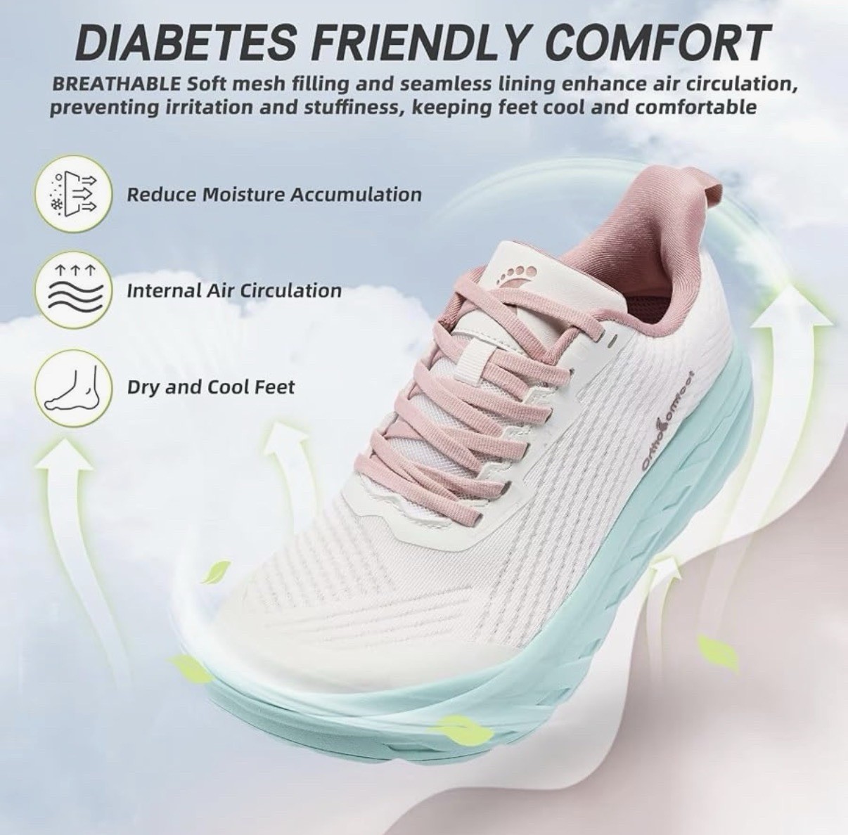 Ortho Comfoot Women Size 7 Wide K2- Pink White Arch Support Diabetic