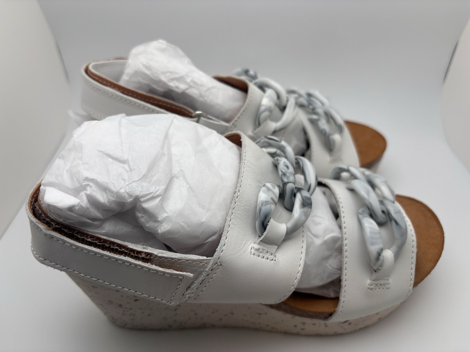 OTBT Fair Isle Leather Wedge Sandals In Chamois Size 6 Made In Portugal New