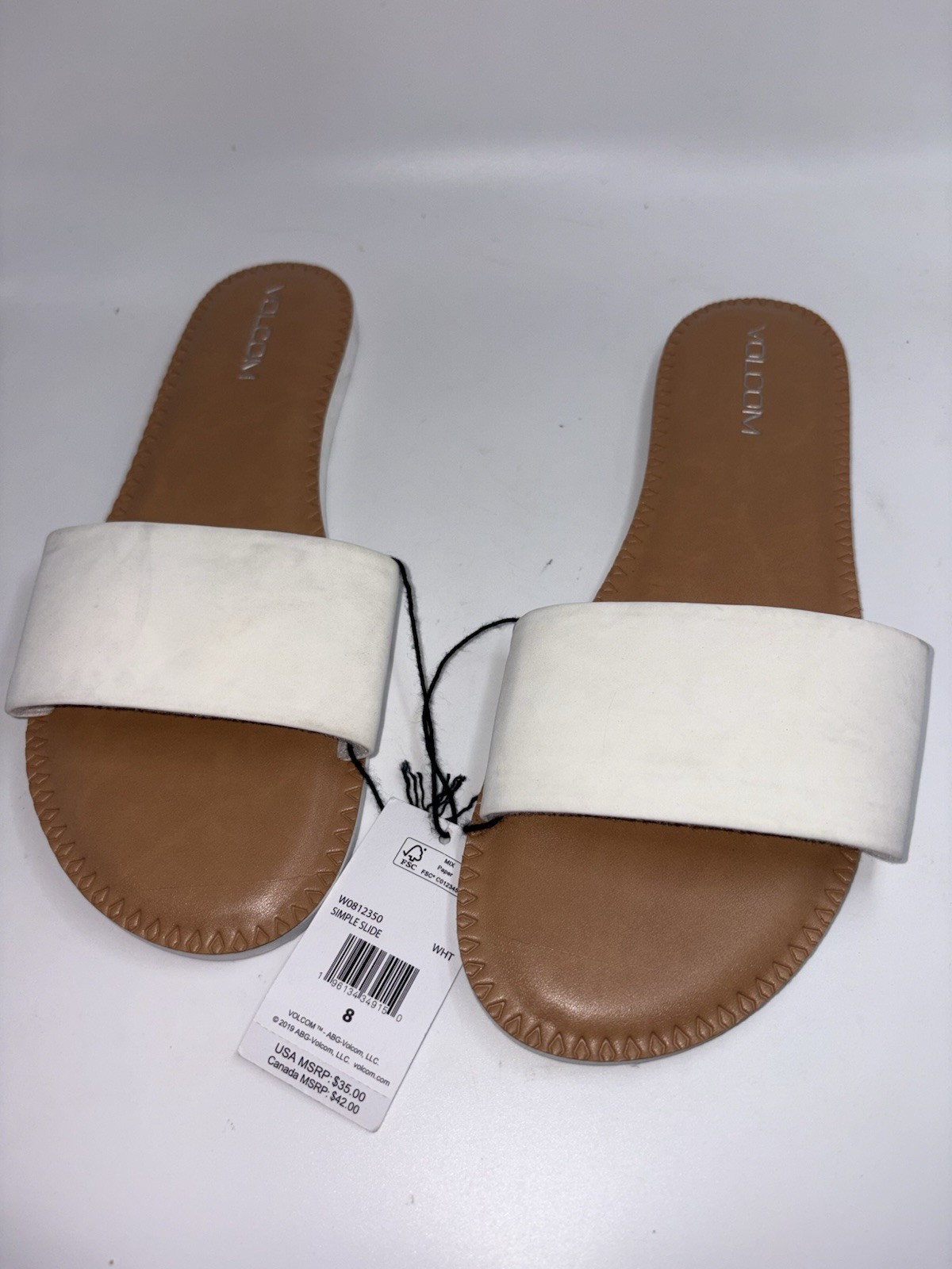 NWT * Volcom White Simple Slide Sandals Sz 8