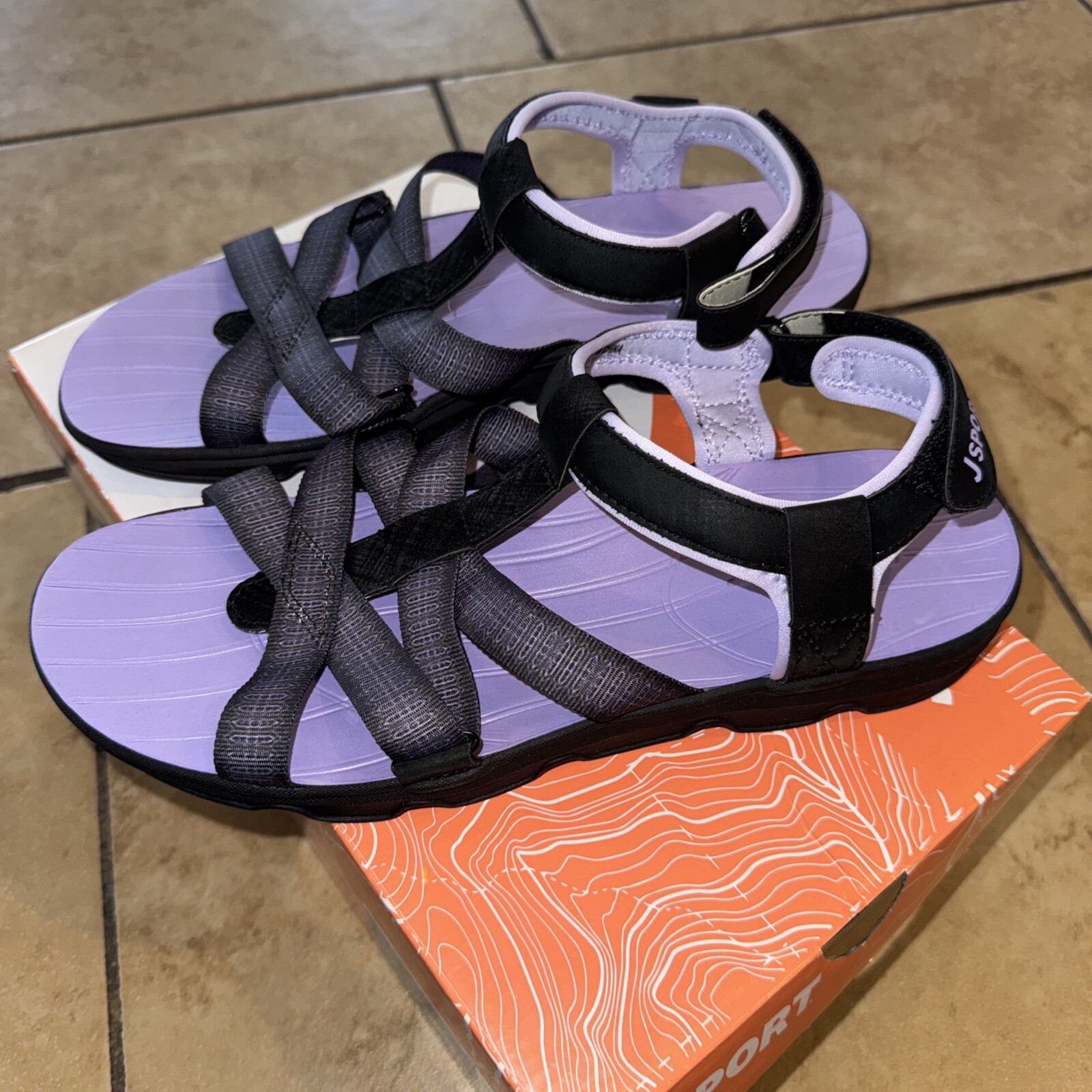 Jsport KAIA Women’s Sports Sandal – Adjustable Straps (Black/Purple) size 10