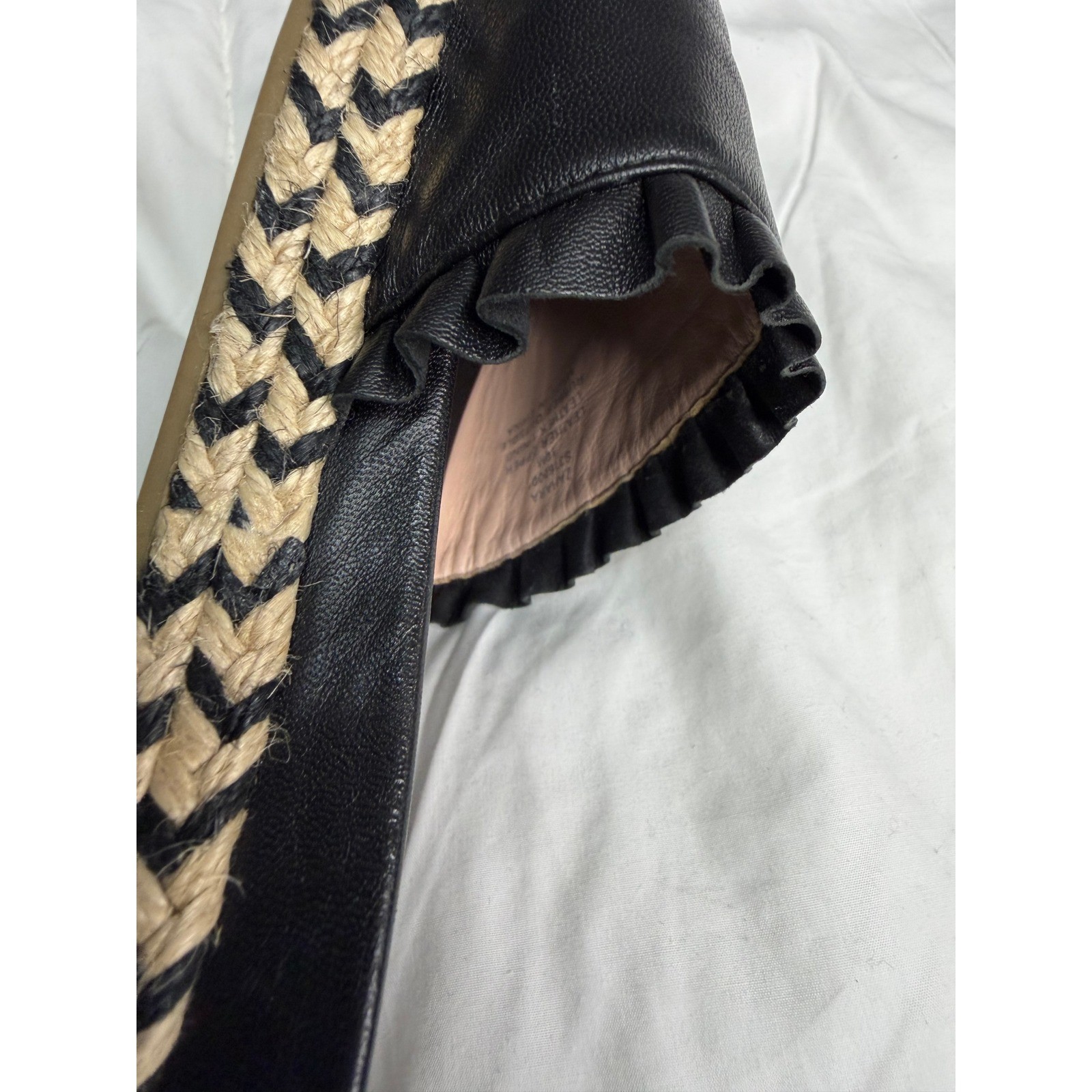 Kate Spade Zahara Black Leather Ruffle Espadrille Sandals Womens 10M S31600D