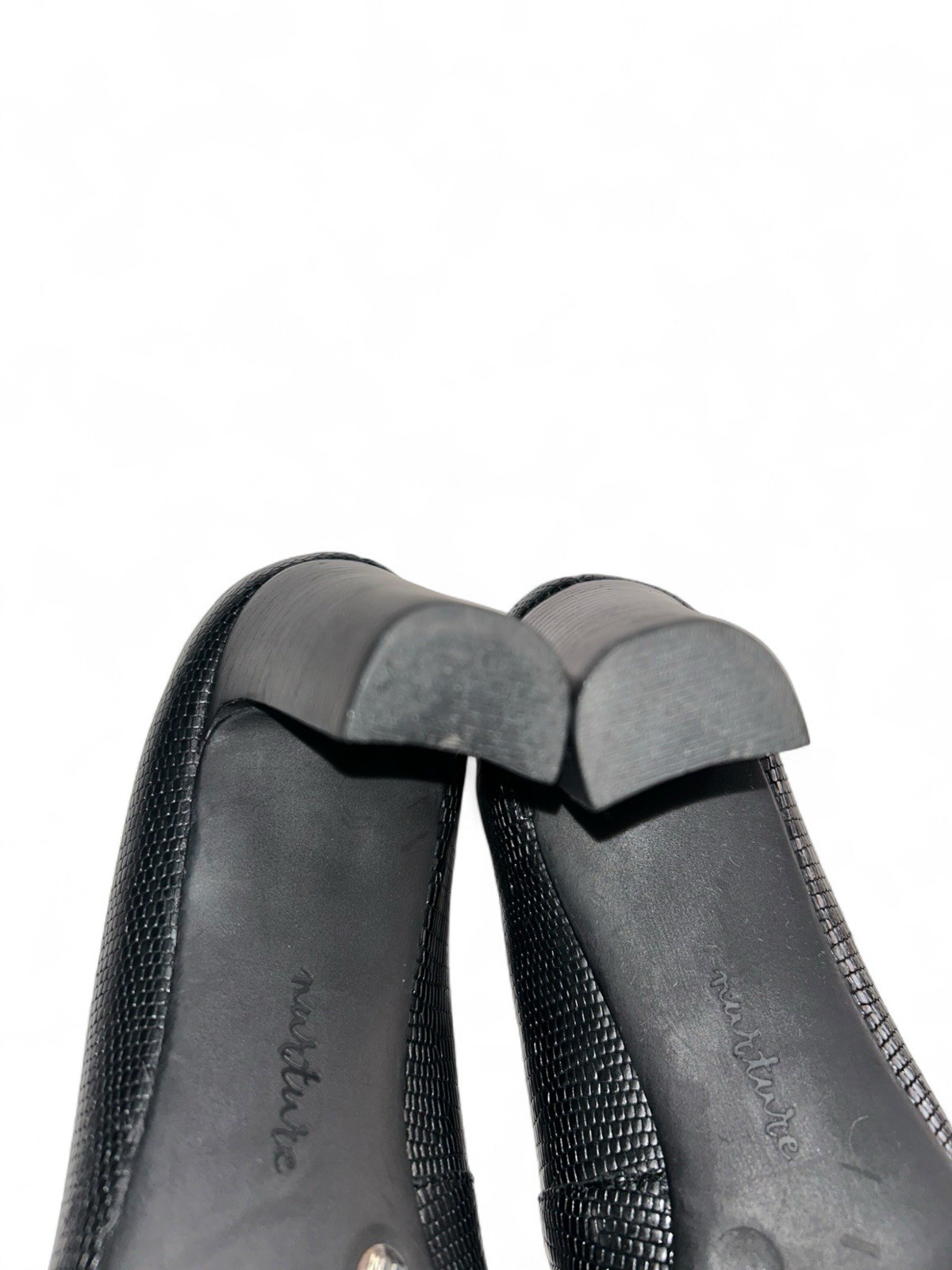 NURTURE by Lamaze Black Embossed Leather Round Toe Deon Pump Size 7 M Wedge Heel