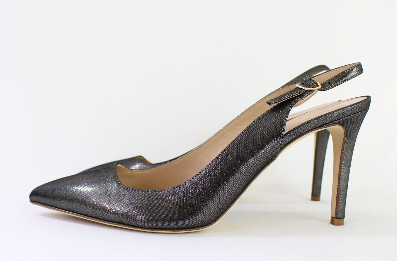 J.Crew NWOB Metallic Charcoal Black Pointed Toe Slingback Pump Heel Shoe 9