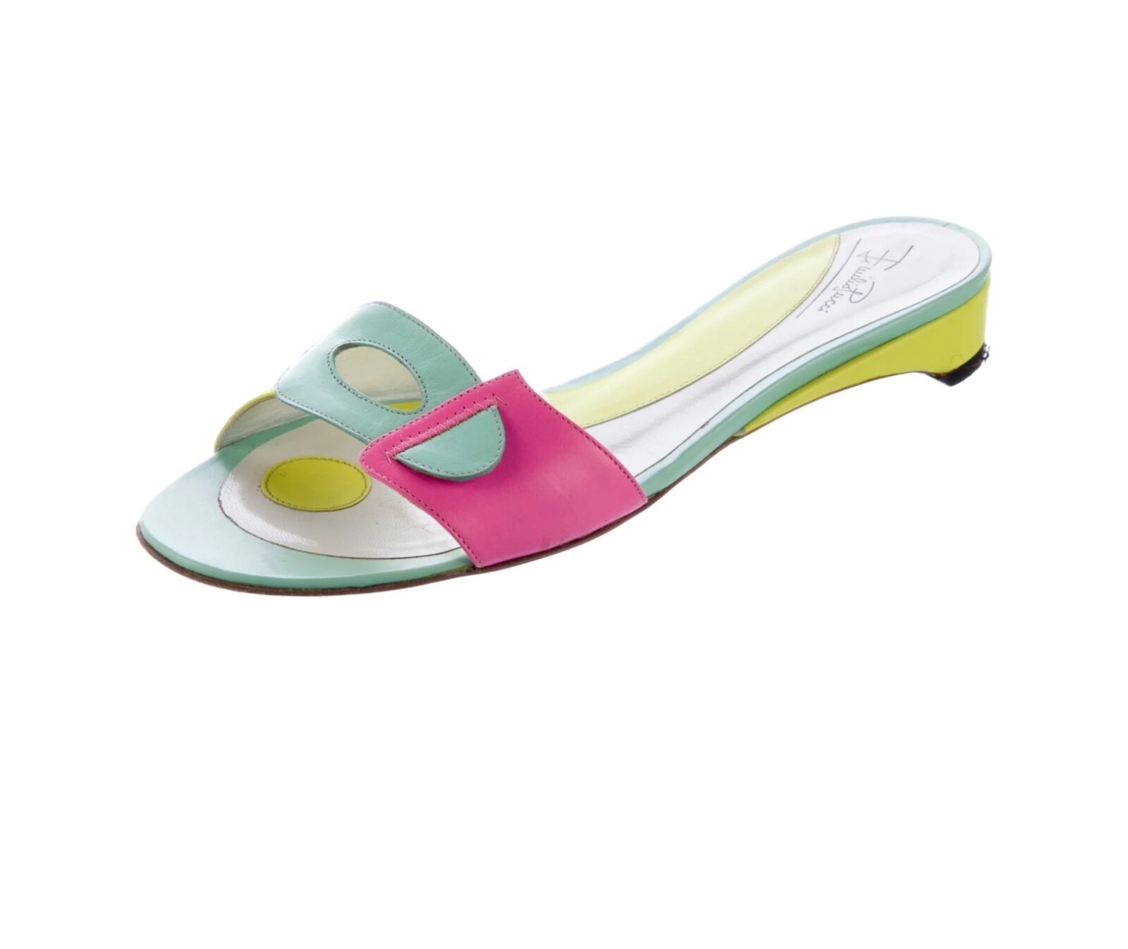 Emilio Pucci Colorblock Leather Yellow Pink Green Slides Sandals Shoes 35