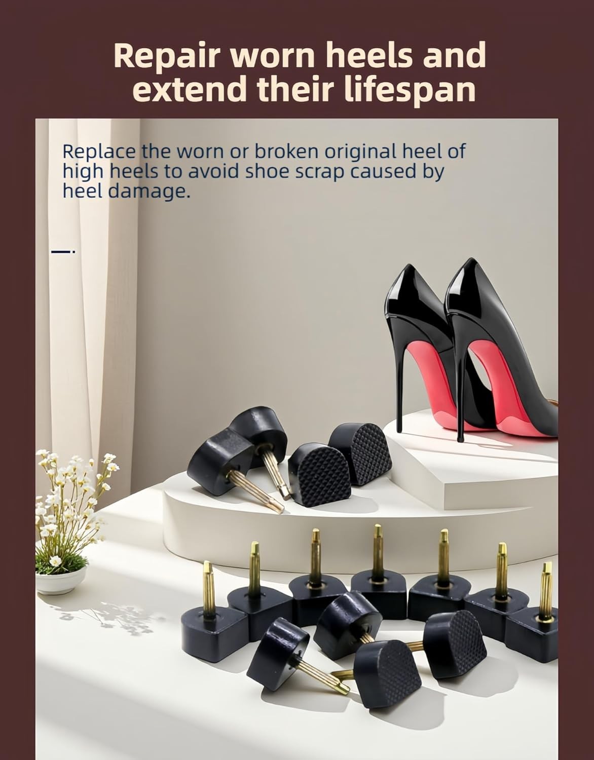 RyanDesign 10 Pairs High Heel Tips Replacement – U/Cap Style, 2.4mm & 3mm…