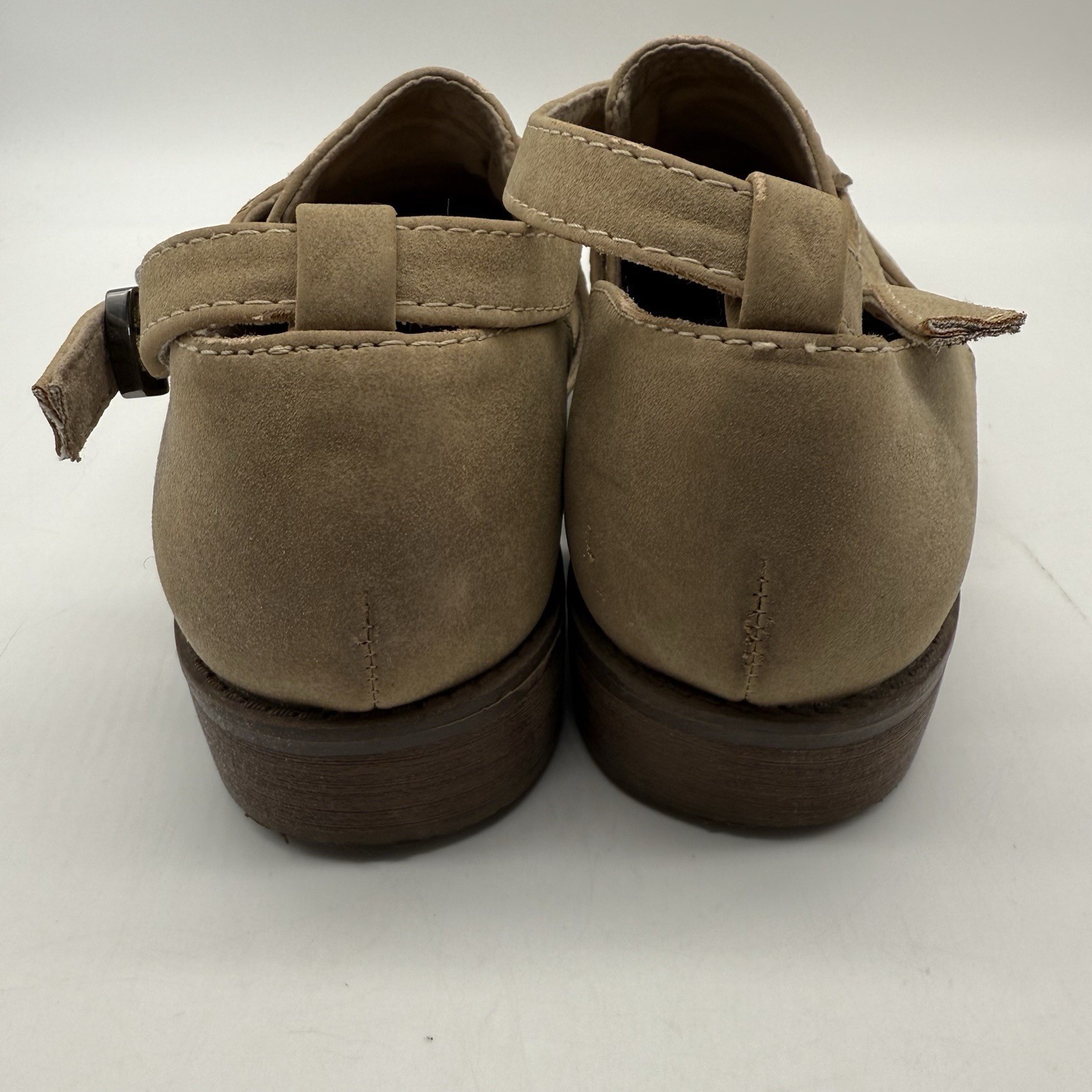 BC Footwear Ankle Booties Women 7 Tan Vegan Suede Cutout Buckle Strap Shoes