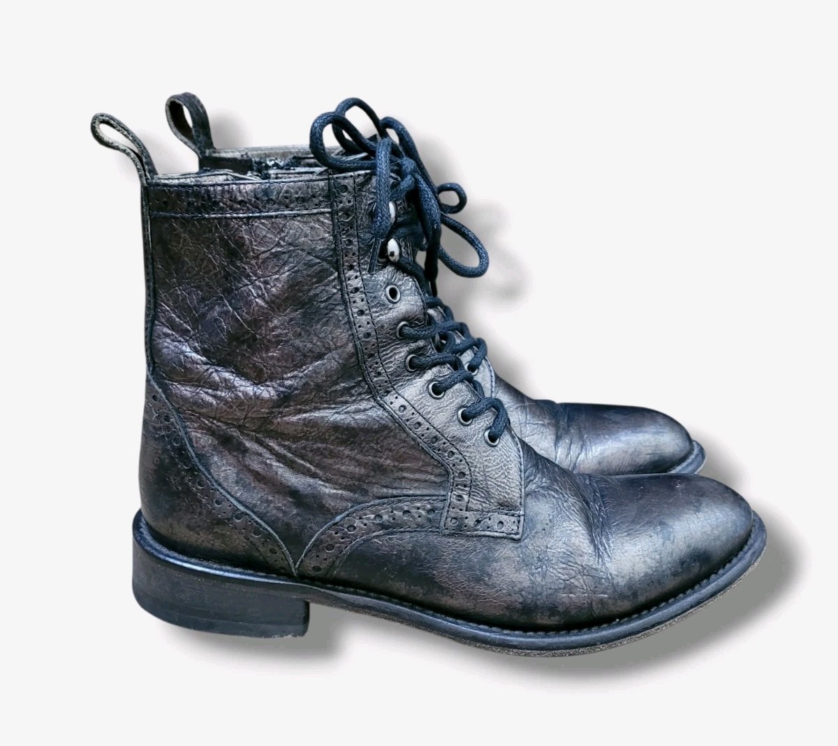 Johnston & Murphy Lace-Up Ankle Boots Metallic Pewter Italy Women’s Size 8.5