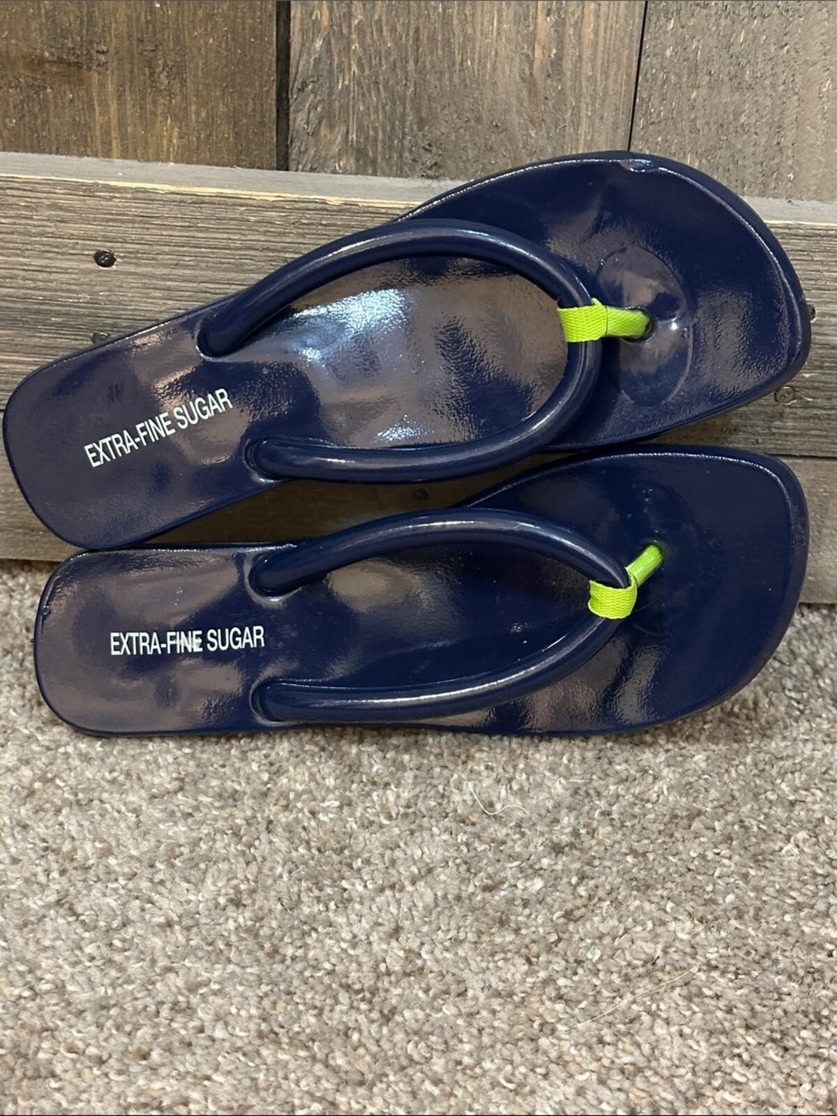 Y2K Extra-Fine Sugar Navy Blue Floatie Kitten Heel Thong Flip Flop Sandal Size 9