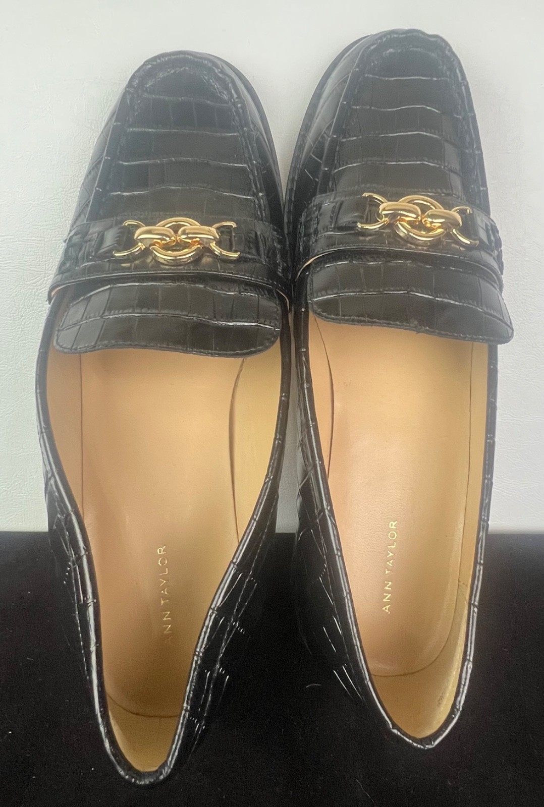 Weekend Horsebit Croco Loafers Ann Taylor Embossed Leather Loafers women size 11